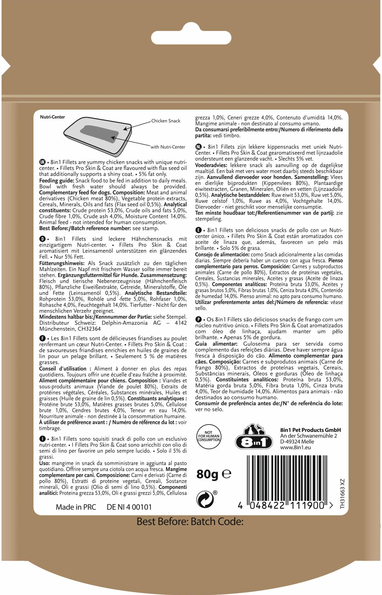8In1 Fillets Pro Skin&Coat Smakołyki dla Psów, Kurczak, 80 g