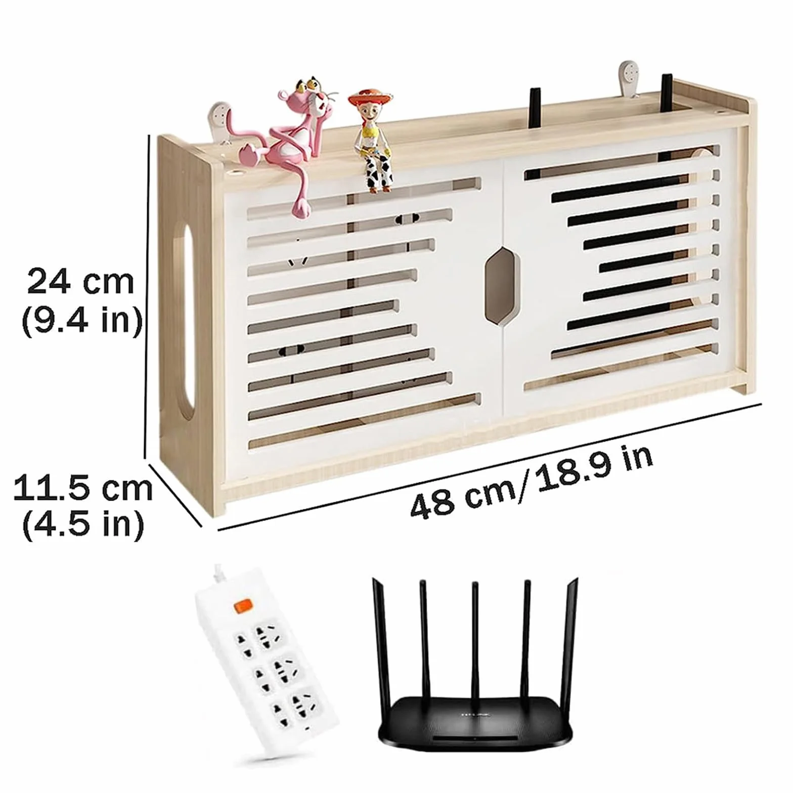 Skrzynka do przechowywania routera Wi-Fi montowana na ścianie, półka na router, kabel, wtyczka ścienna, półka na kable telewizyjne, przechowywanie multimediów do przechowywania przewodów