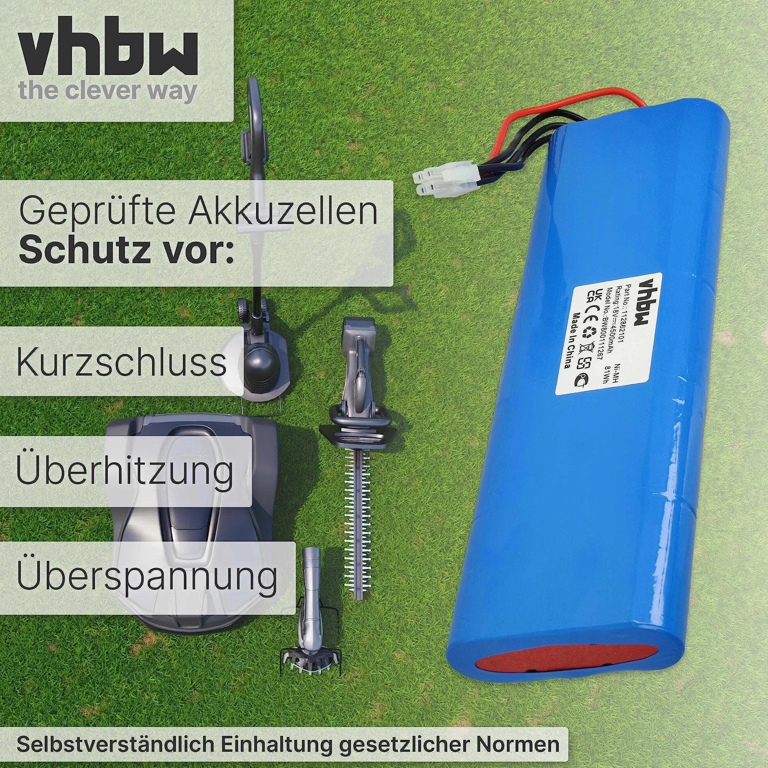 vhbw Akumulator kompatybilny z kosiarką Husqvarna Automower 210AC, 210C, 220AC, 230ACX, 260ACX, G2 (2004-2006), SH, Solar Hybrid - (NiMH, 4500 mAh, 18 V)