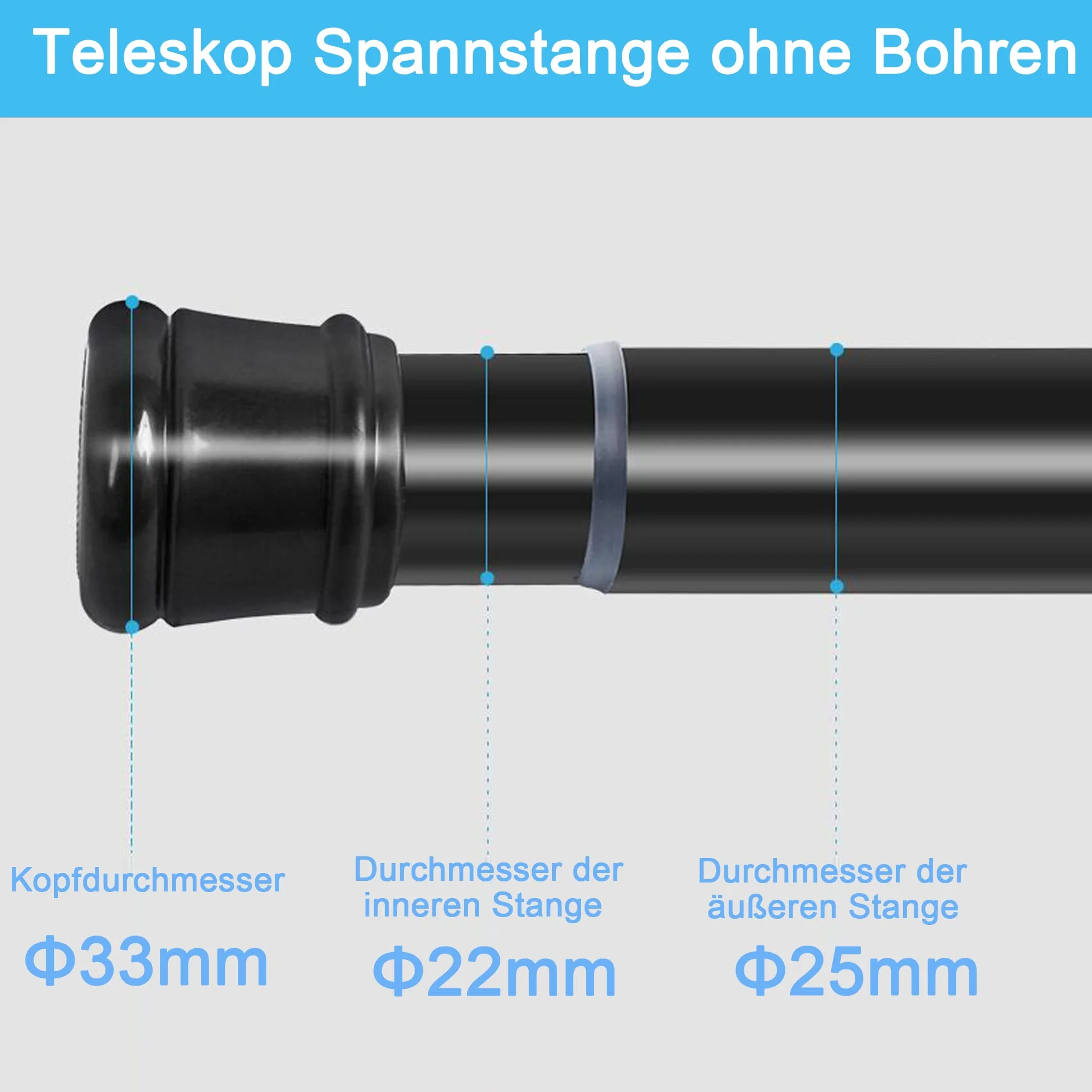 Karnisz do firanek, bez wiercenia, drążek prysznicowy, teleskopowy drążek na ubrania, do okien, szafy na ubrania, łazienki, 66-90 cm, 1szt. biały (średnica 25 mm)