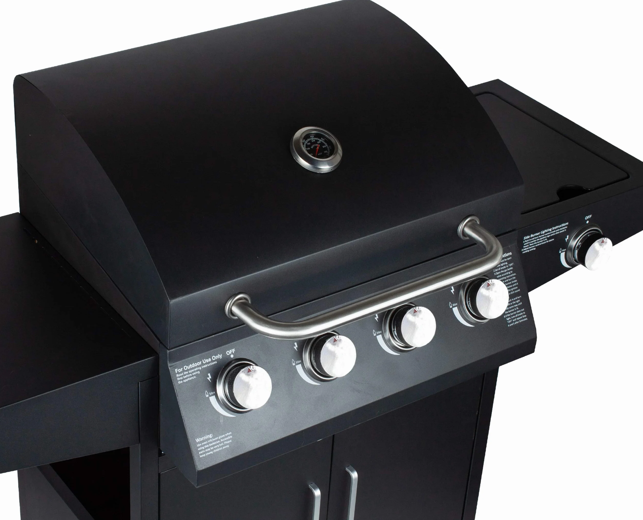 GrillMaster Grill Gazowy PartyTogether 4+1 + Pokrowiec, Ogrodowy, Na Gaz, z Termometrem, z Kółkami, z Dodatkowym Palnikiem