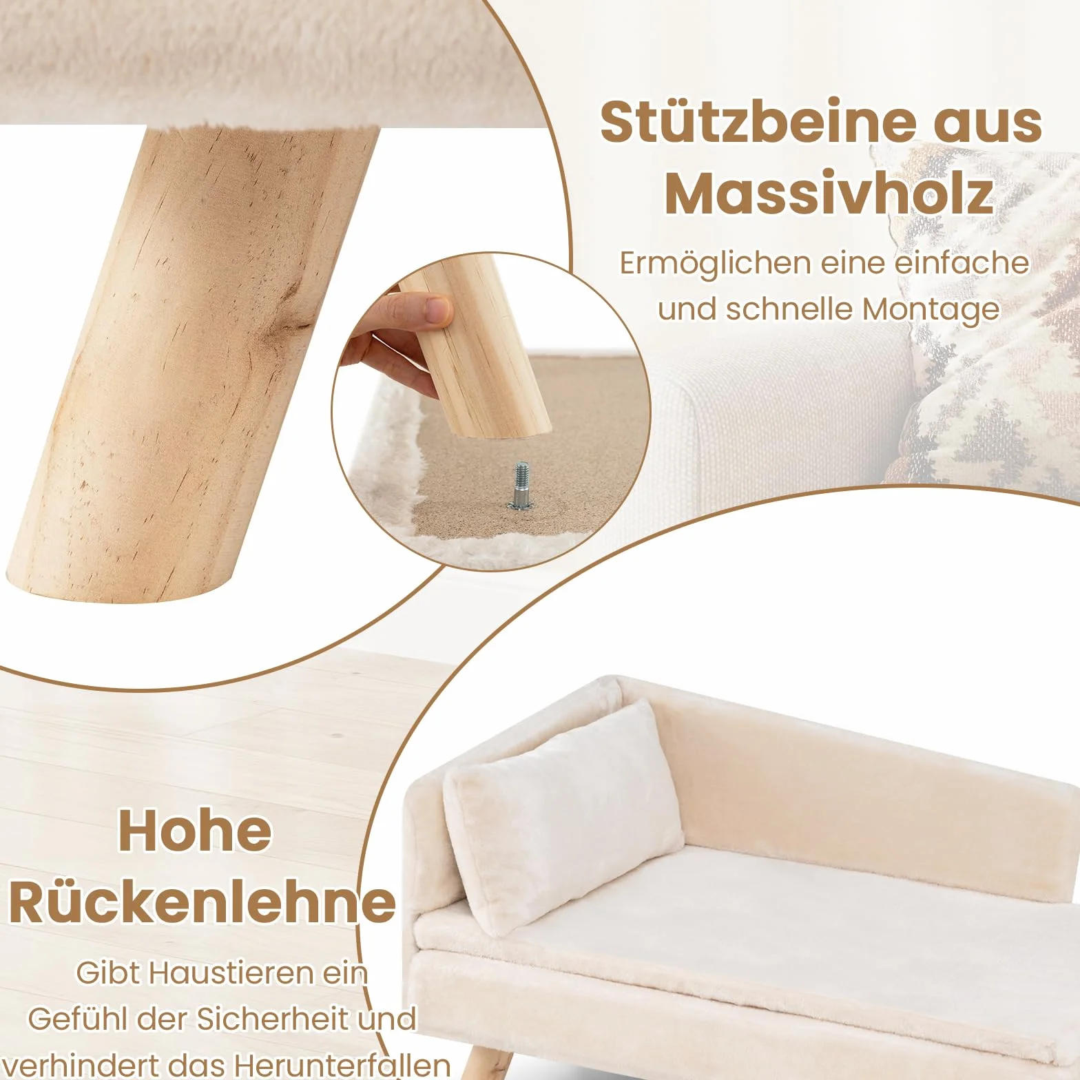 COSTWAY Luksusowa sofa dla kota, podwyższone legowisko do 50 kg, z 2 poduszkami, oparcie i drewniane nogi
