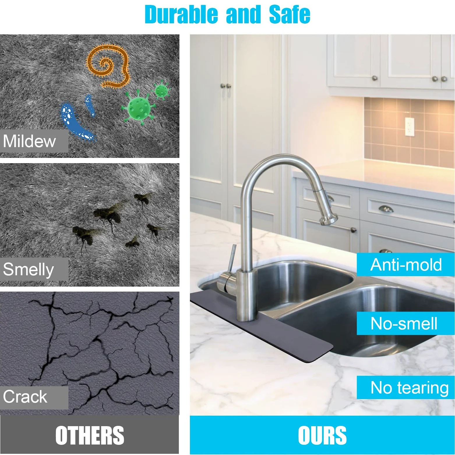 SAVITA 2 Szt. 38x14 cm Faucet Absorbent Mat, Zawijane Diatomit Faucet Splash Guard, Lapacze Wody do Kranu Podkladka do Suszenia Kranu do Kranów Zlewowych Lazienki Kuchni (Szary)