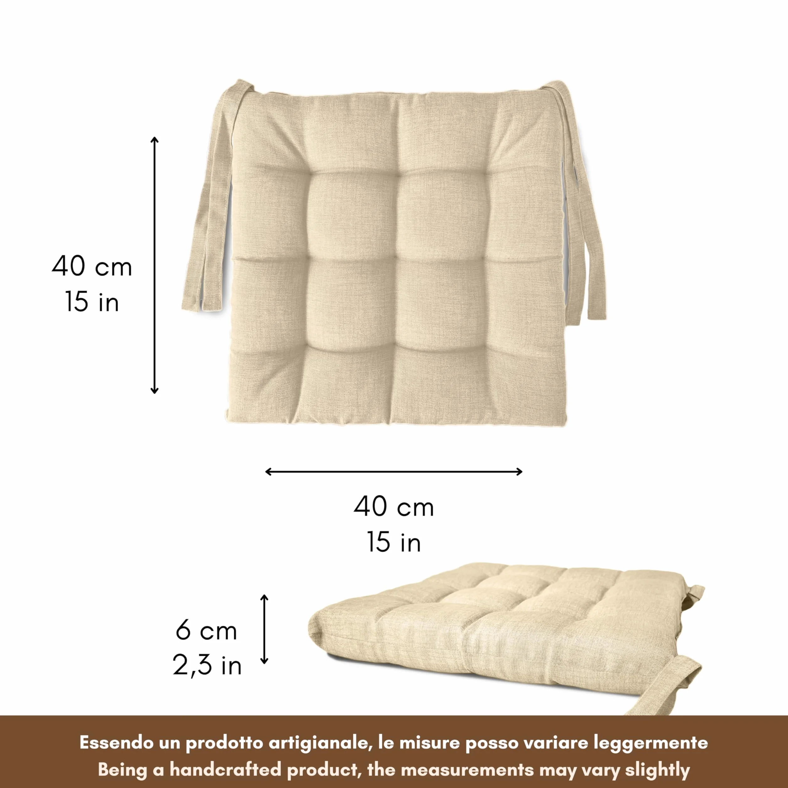 Zestaw 4 lub 6 poduszek na krzesła kuchenne, wyprodukowano we Włoszech - Poduszki na krzesła kuchenne 6 40 x 40 cm grubości 6 cm - poduszki z gąbki i miękkiego akrylu (4, kość