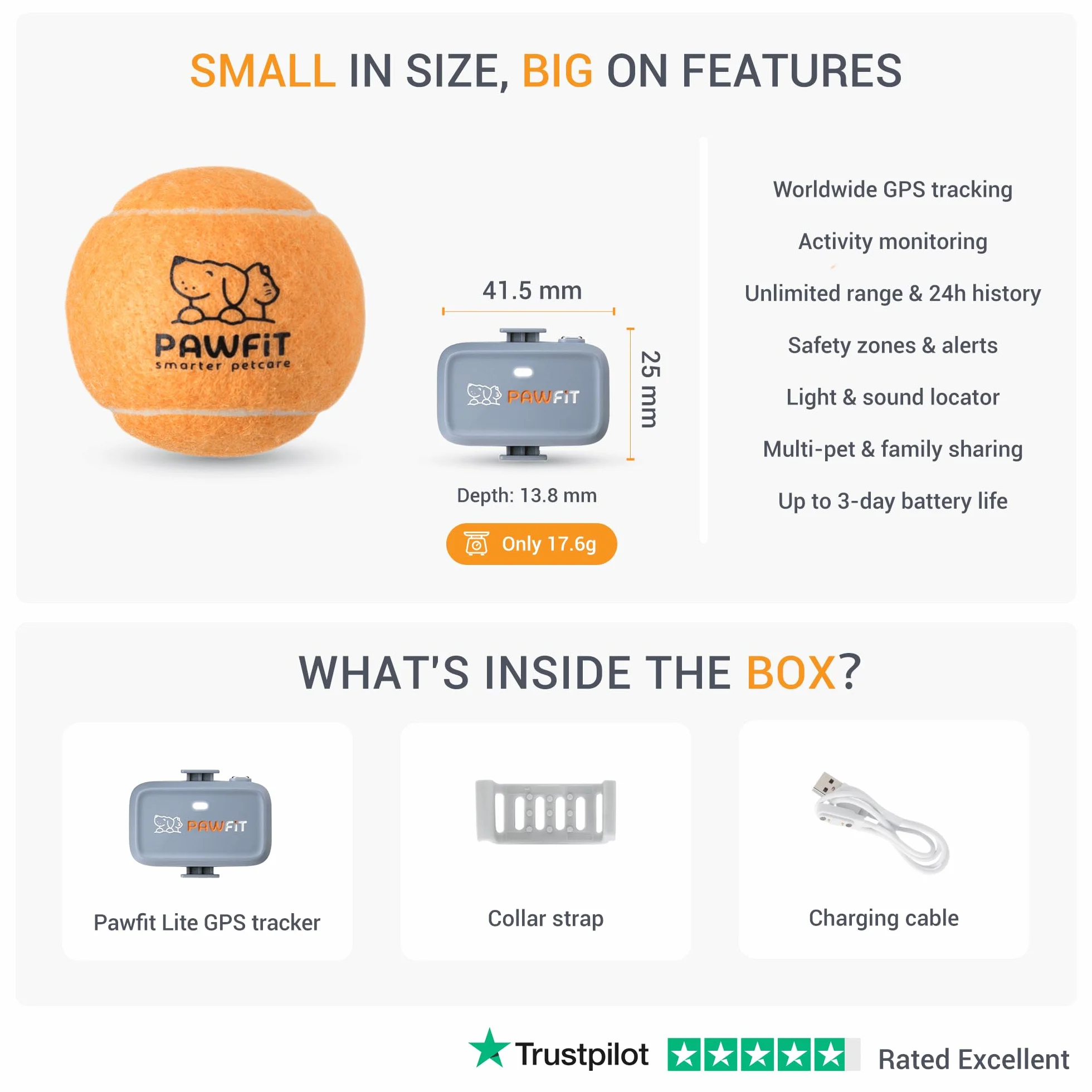 Pawfit Lite for Dogs 4g lokalizator GPS | śledzenie w czasie rzeczywistym | monitorowanie aktywności | historia lokalizacji | nieograniczony zasięg | obroża bezpieczeństwa w zestawie | liliowy szary