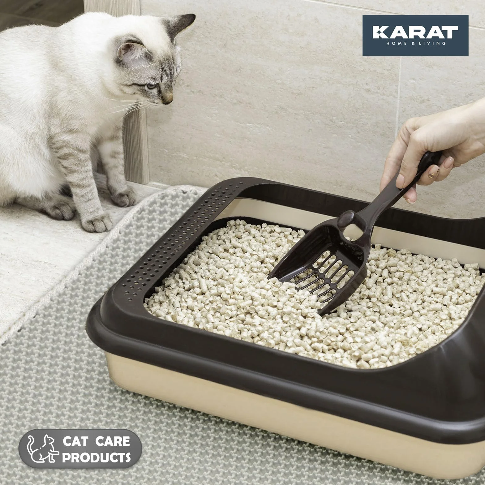 KARAT Mata do żwirku dla kota 61 x 38 cm – wodoszczelna podkładka pod kuwetę dla kota – mata chroni podłogę przed żwirkiem – mata do kuwety (Charly) (szara)