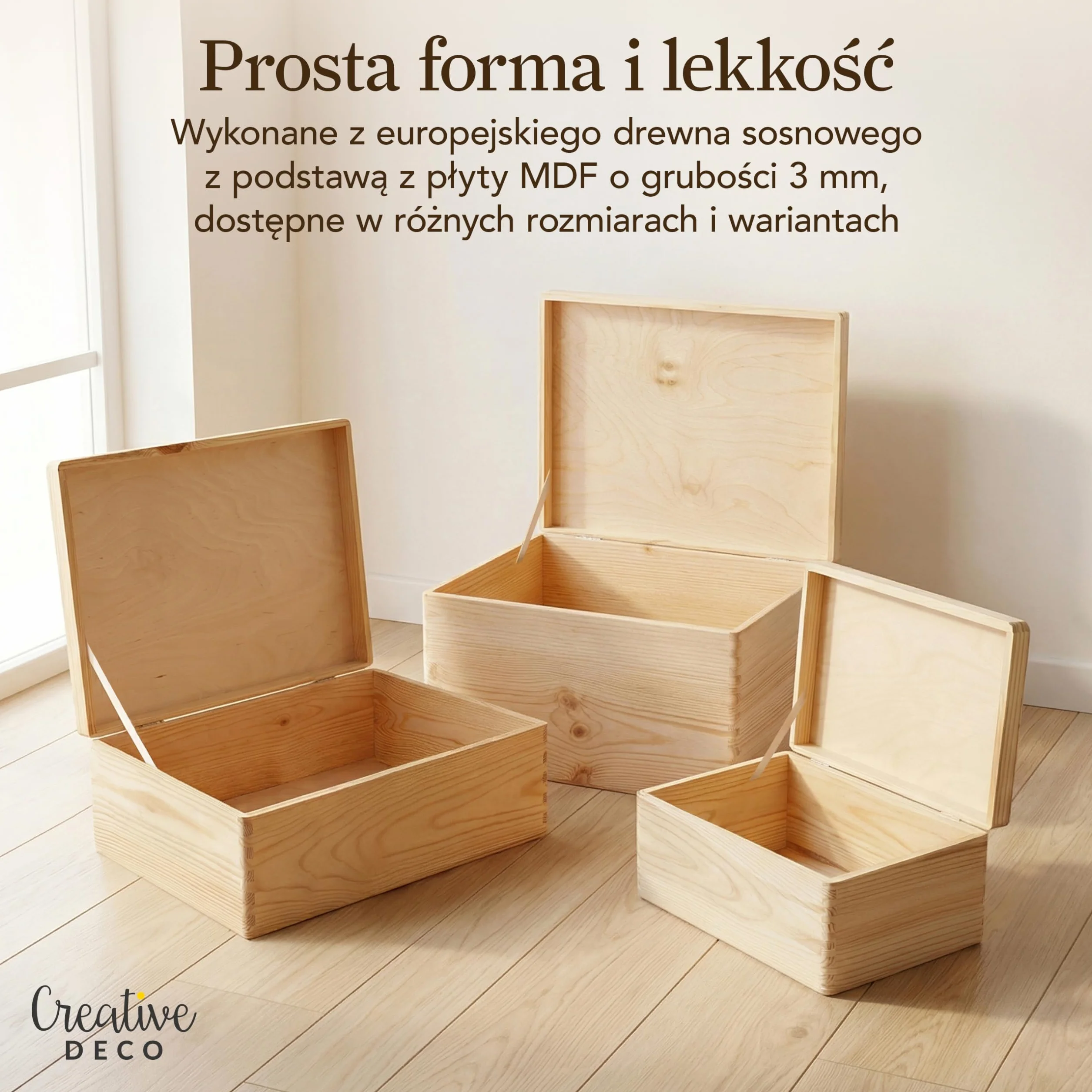 Creative Deco Duże Drewniane Pudełko z Pokrywą do Dekoracji | 30 x 20 x 13 cm (+/- 1cm) | Bez Uchwytów | Niemalowana Skrzynia z Drewna | Wielkanoc Dokumenty Zabawki Narzędzia | SUROWE i NIEOSZLIFOWANE