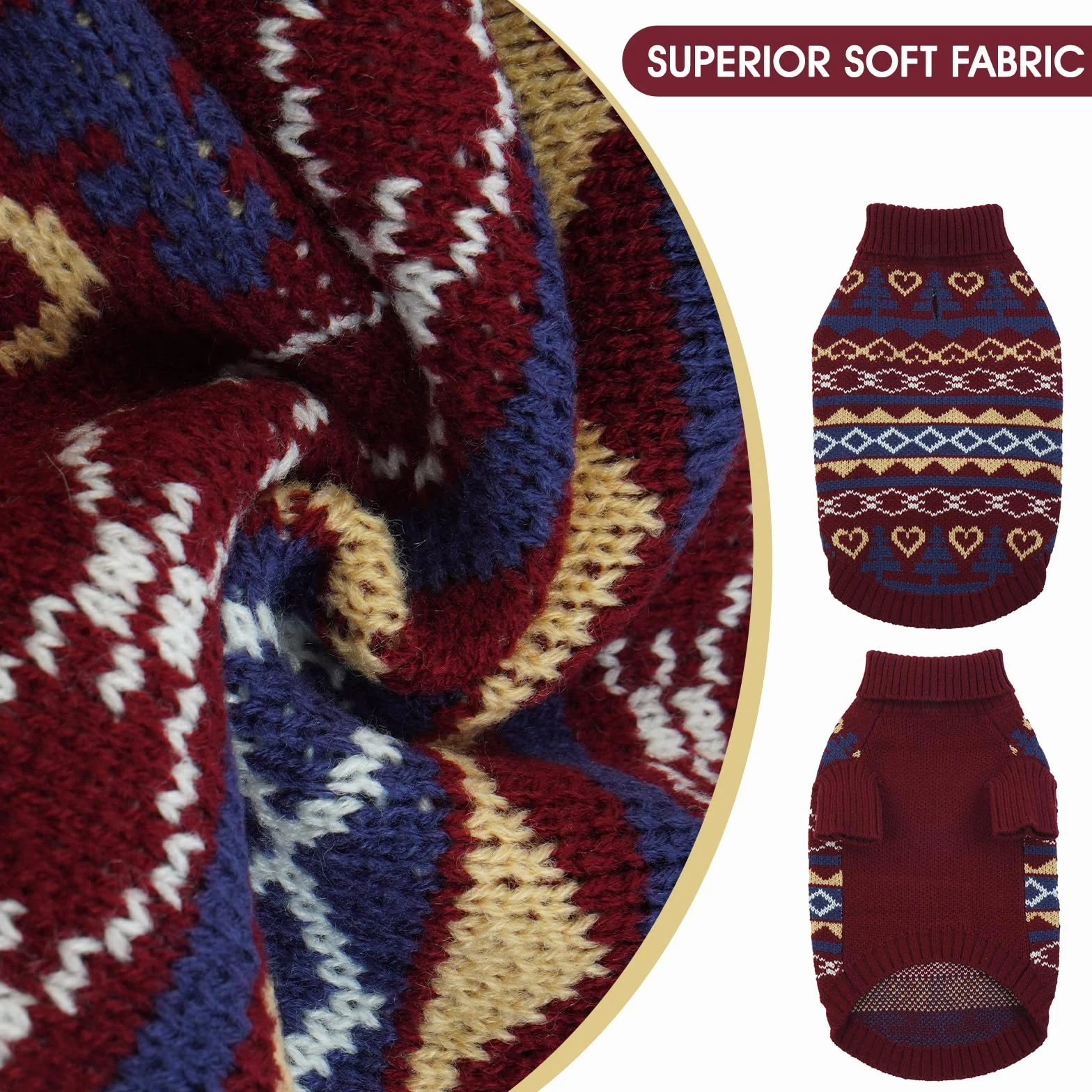 Sweter świąteczny dla psa, klasyczny sweter dla psów, gruby golf, ciepłe swetry dla psów, retro swetry dla szczeniaków, średni rozmiar, dzianina, zimowe ubrania dla zwierząt, stroje, bordowy