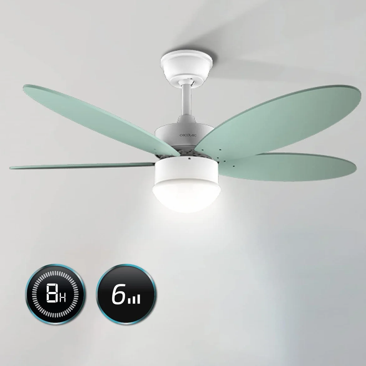 Cecotec Wentylator sufitowy z energią Aero 4260 Mint. 40 W, silnik DC, średnica 42" z 5 odwracalnymi ostrzami, światło LED, pilot zdalnego sterowania, timerem, 6 prędkości
