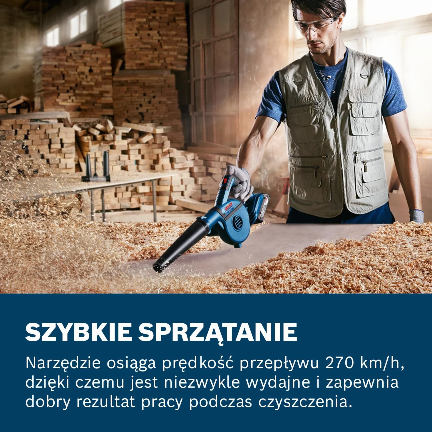 Bosch Professional system 18V: akumulatorowa dmuchawa GBL 18V-120 (prędkość przepływu powietrza do 270 km/h)