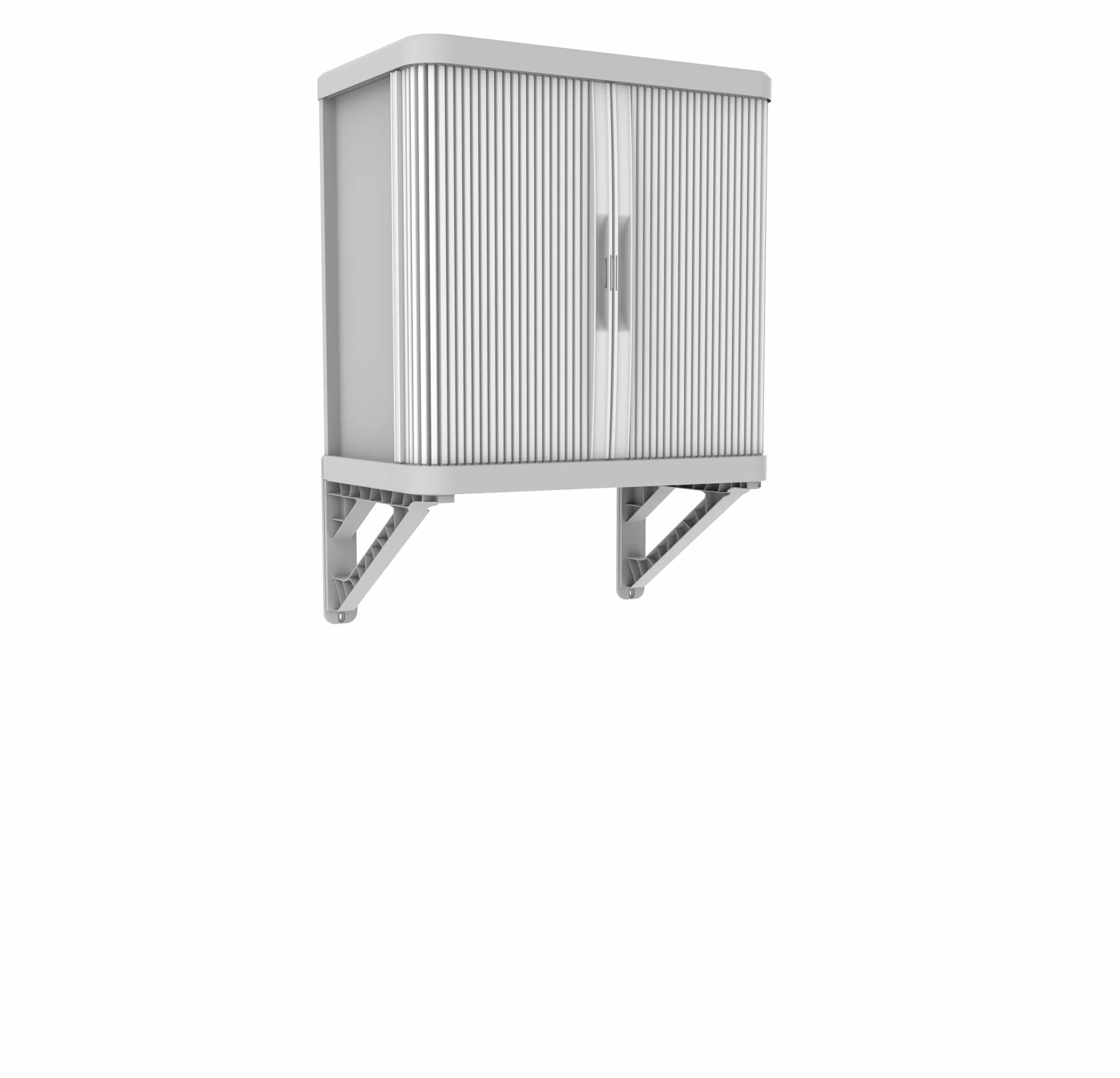 Terry, Rolling Space Wall Cab, szafka ścienna z dwoma przesuwanymi drzwiami, zewnętrzna i wewnętrzna, 2 modułowe półki wewnętrzne, szara, z recyklingu tworzywa sztucznego, wymiary: 59 x 36 x 59 cm