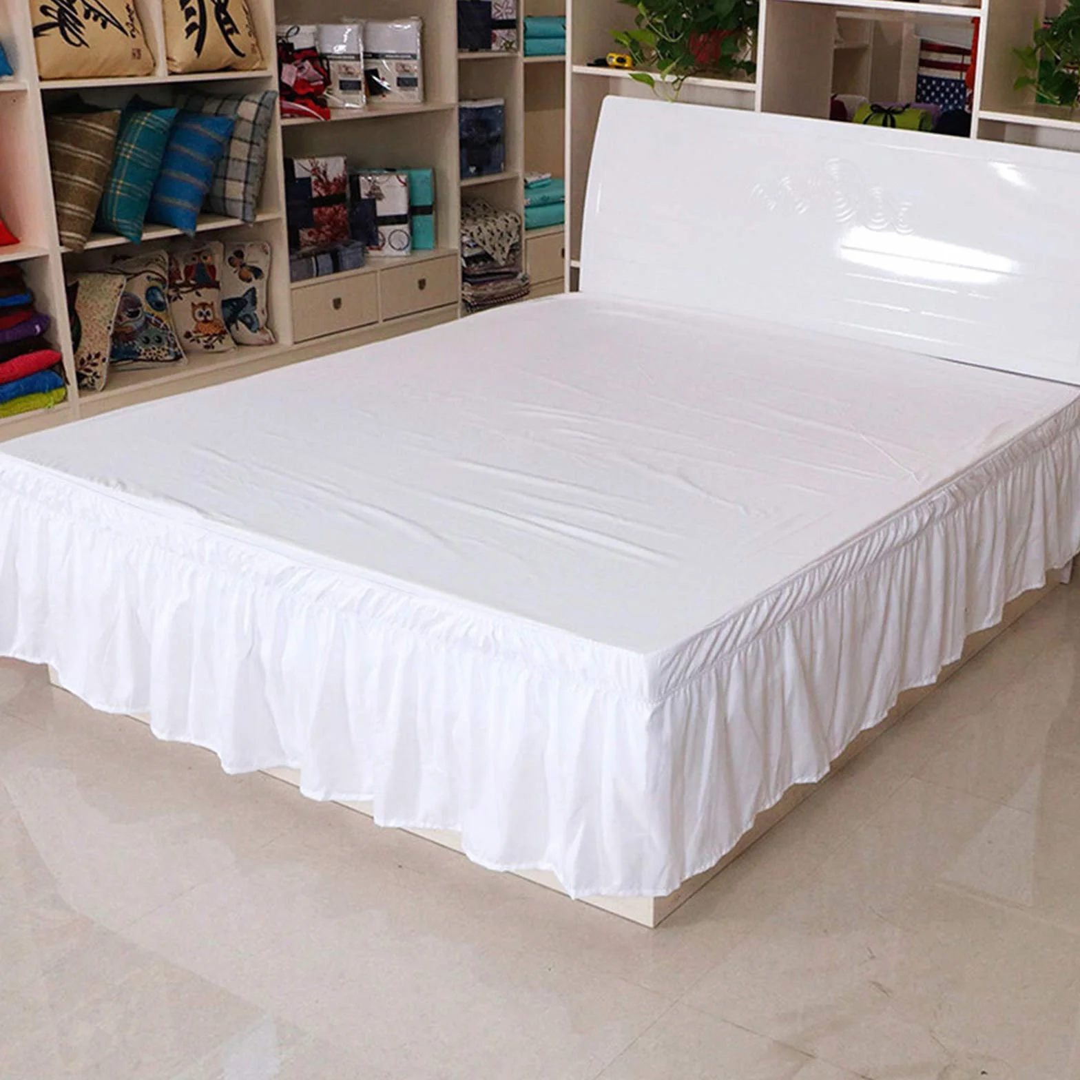 Spódnica do łóżka (150 x 200 x 40 cm) plisowana spódnica do łóżka z falbankami, elastyczna falbanka przeciwpyłowa Ruffled Solid Bed Rock, Wrap around Style, elastyczna narzuta na łóżko, spódnica