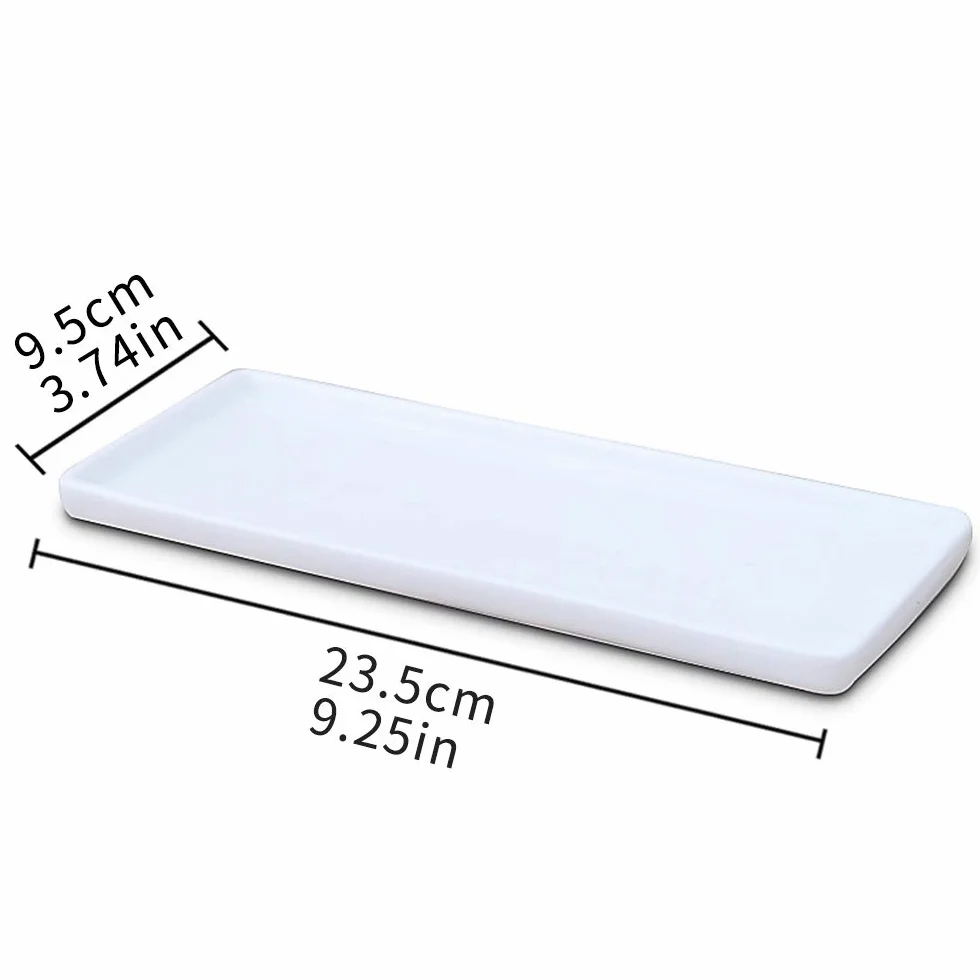 Ceramic Vanity Tray Small Rectangle, Bathtub Tray Bathroom Organizer, Cosmetics Holder for Tissue Candle Towel Plant Jewelry Ring Dish Dresser Perfume Shampoo-White(1 Pc)(Large)