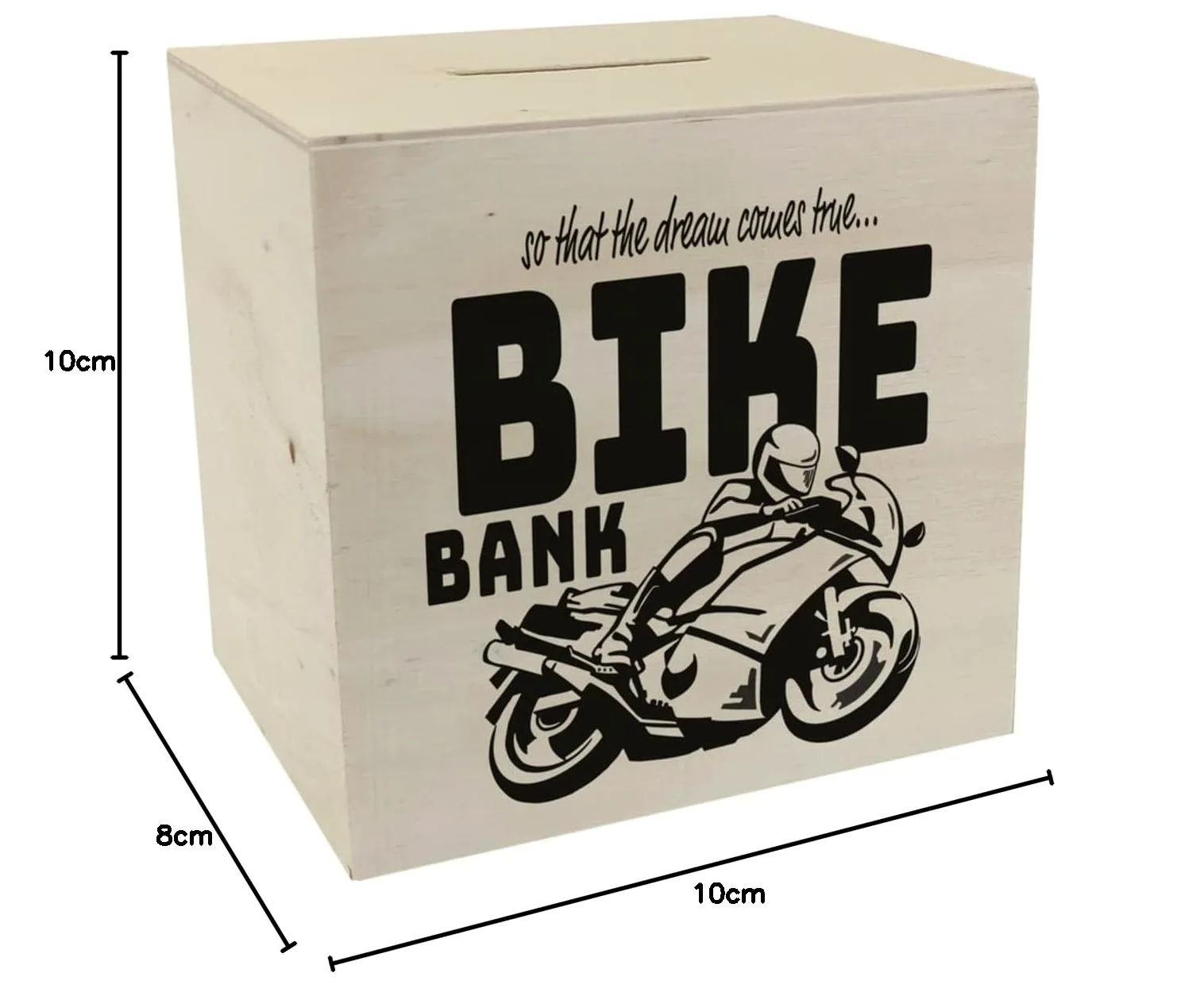 Bike Bank skarbonka z drewna w kolorze czarnym na temat zakupu motocykla i jazdy motocyklem, piękna skarbonka, prezent dla skarbonek, którzy lubią marzenia motocyklisty lub dla siebie
