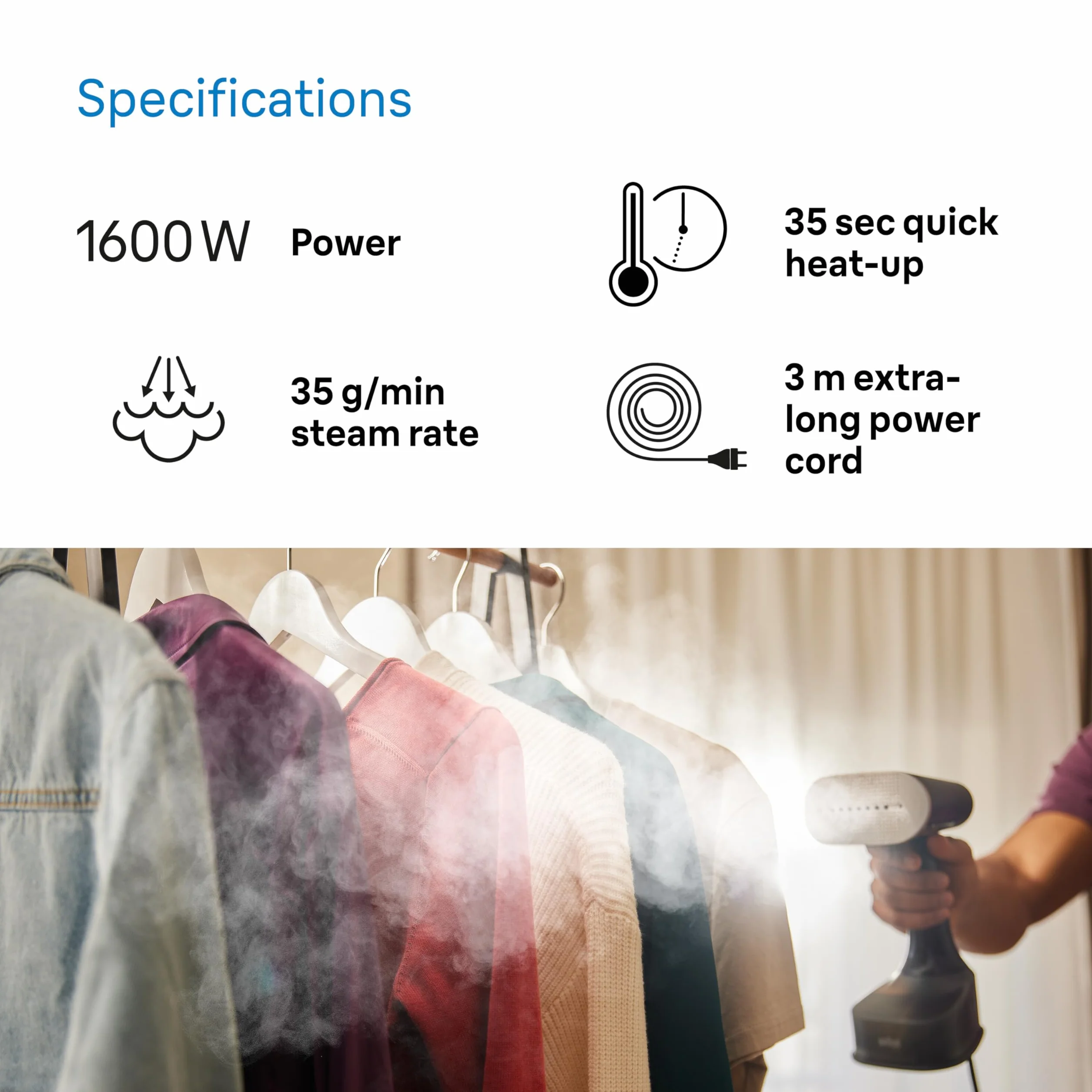 Braun QuickStyle 7 GS7077BK pionowa prasownica 3D Dual FreeGlide z podgrzewaną płytą grzewczą, szybkie nagrzewanie, para 35 g/min, pojemność 250 ml, kabel 3 m, 1600 W, czarny