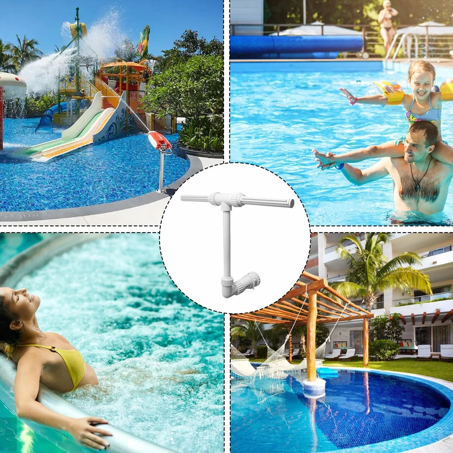 Swimming Pool Spa Water Fountain, Double Spray Pool Attachment, Adjustable Waterfall Fountains Head Cooling, Decoration, Fun, for Inside Pools, Elevated Ground, Garden, Patio, Backyard, Summer