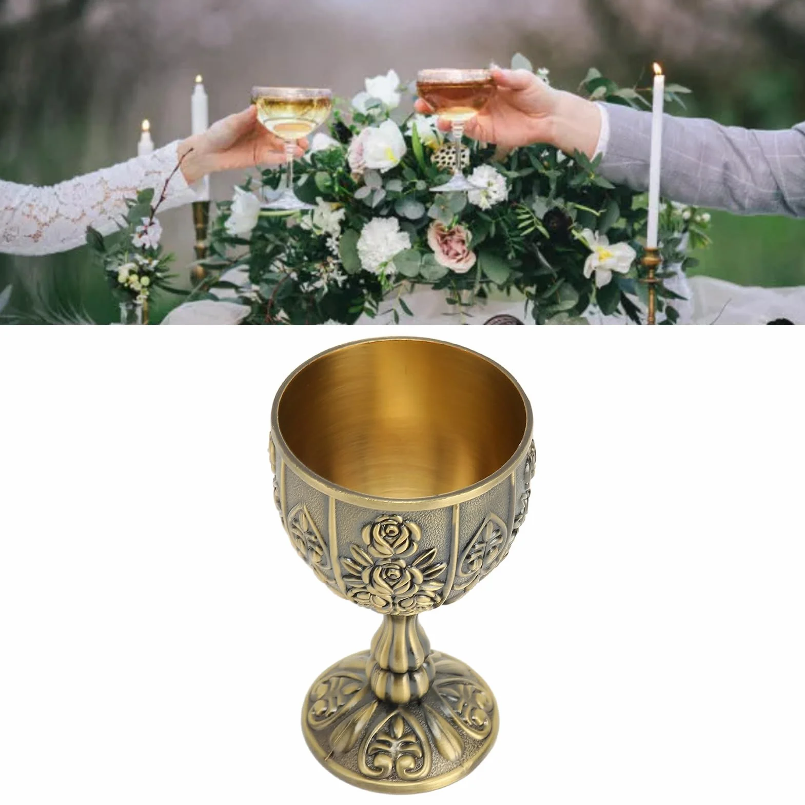 Metalowy Kielich do Wina w Stylu Vintage, Kr¨®lewski ?redniowieczny R?cznie Wykonany Ma?y Kubek do Picia Wina dla Baru, Domu, Br?zowy