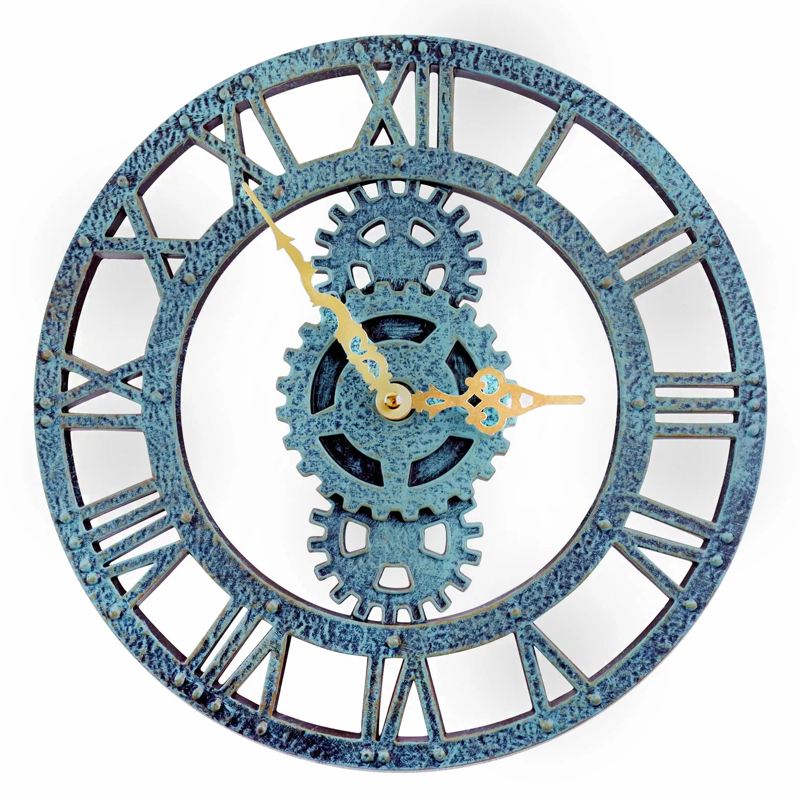 Zewnętrzny zegar ścienny 30 cm – vintage do ogrodu, wodoszczelny, retro, do użytku na zewnątrz, kuchnia, salon, przemysłowy 3D, tykanie (zielony)