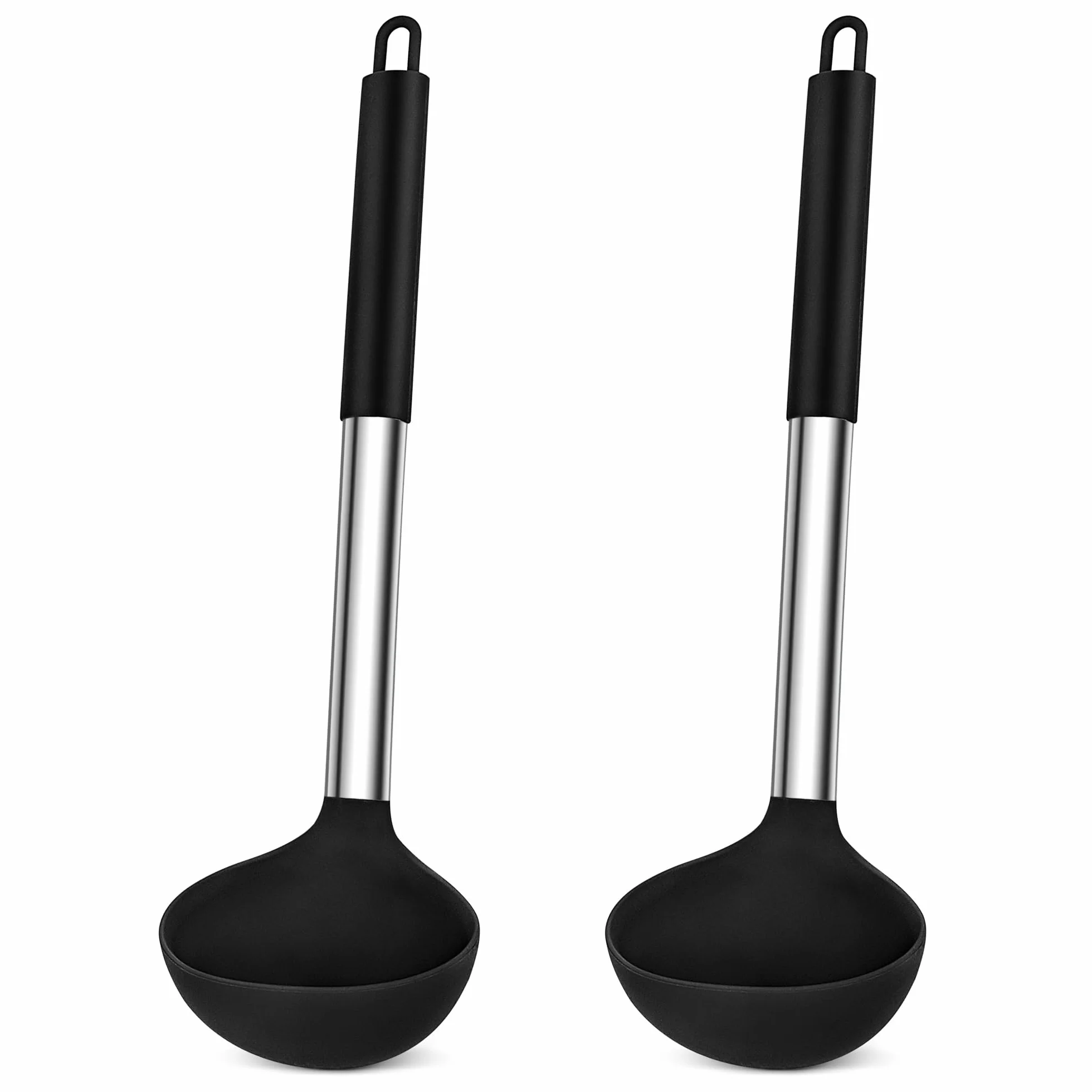 HaWare Chochle do zupy, 2 sztuki silikonowych chochli, chochla 30 cm z uchwytem ze stali nierdzewnej, duża chochla do serwowania zup i dań jednogarnkowych, odporna na wysokie temperatury i nadaje się