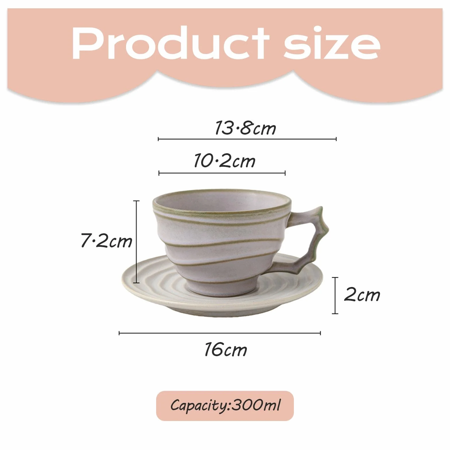 Ceramiczny zestaw filiżanek do kawy, kreatywny kubek 300 ml z talerzem, idealny do popołudniowej herbaty, śniadania i codziennego użytku, idealny do domu i biura