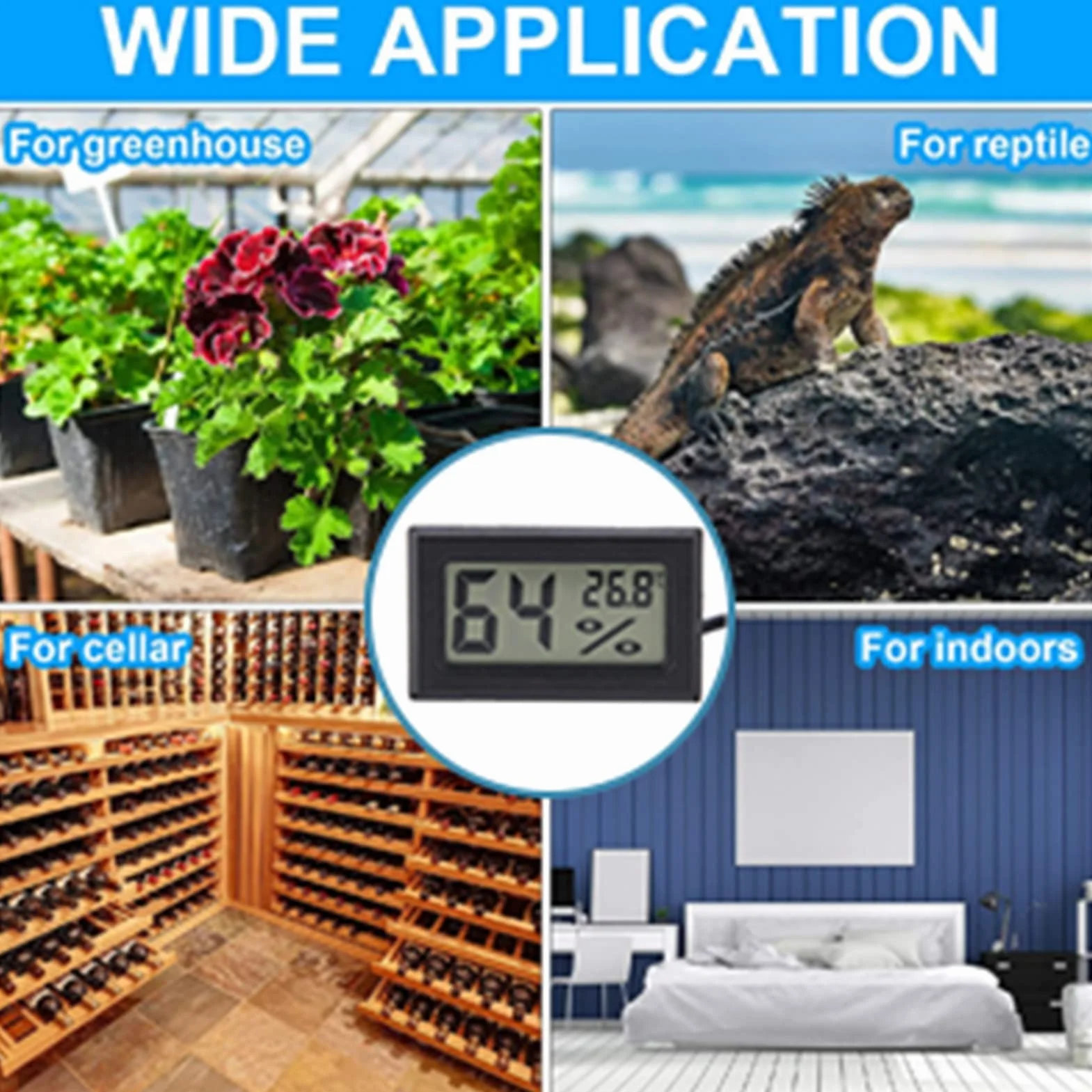 Mini higrometr LCD z zewnętrzną sondą do inkubatorów, terrarium, akwarium