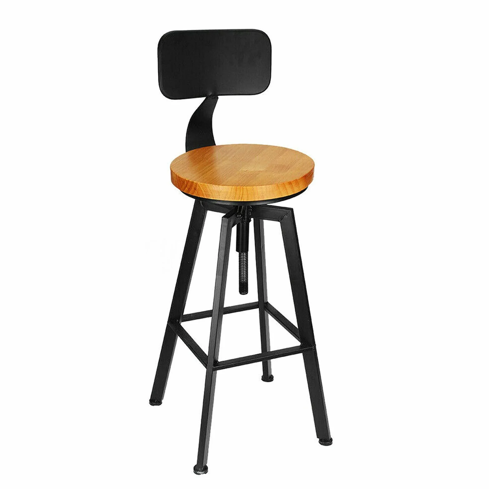 Futchoy 2 drewniane stołki barowe industrialne retro stołki barowe drewniane, metalowe oparcie krzesła 65-85 cm, do kuchni, baru śniadaniowego, przemysłowe stołki barowe są idealne do nowoczesnej i