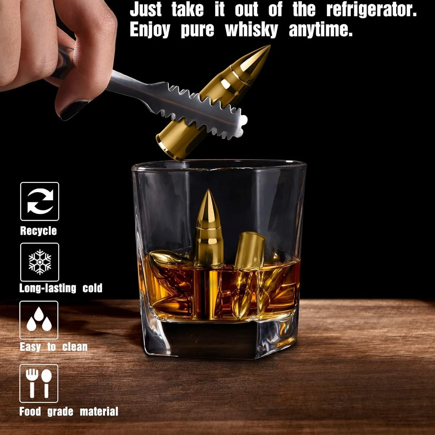 Kostki lodu do wielokrotnego użytku, ze stali nierdzewnej, z technologią High Cooling, do whisky, wódki, likieru, wina, pomysłów urodzinowych dla taty, przyjaciela, męża