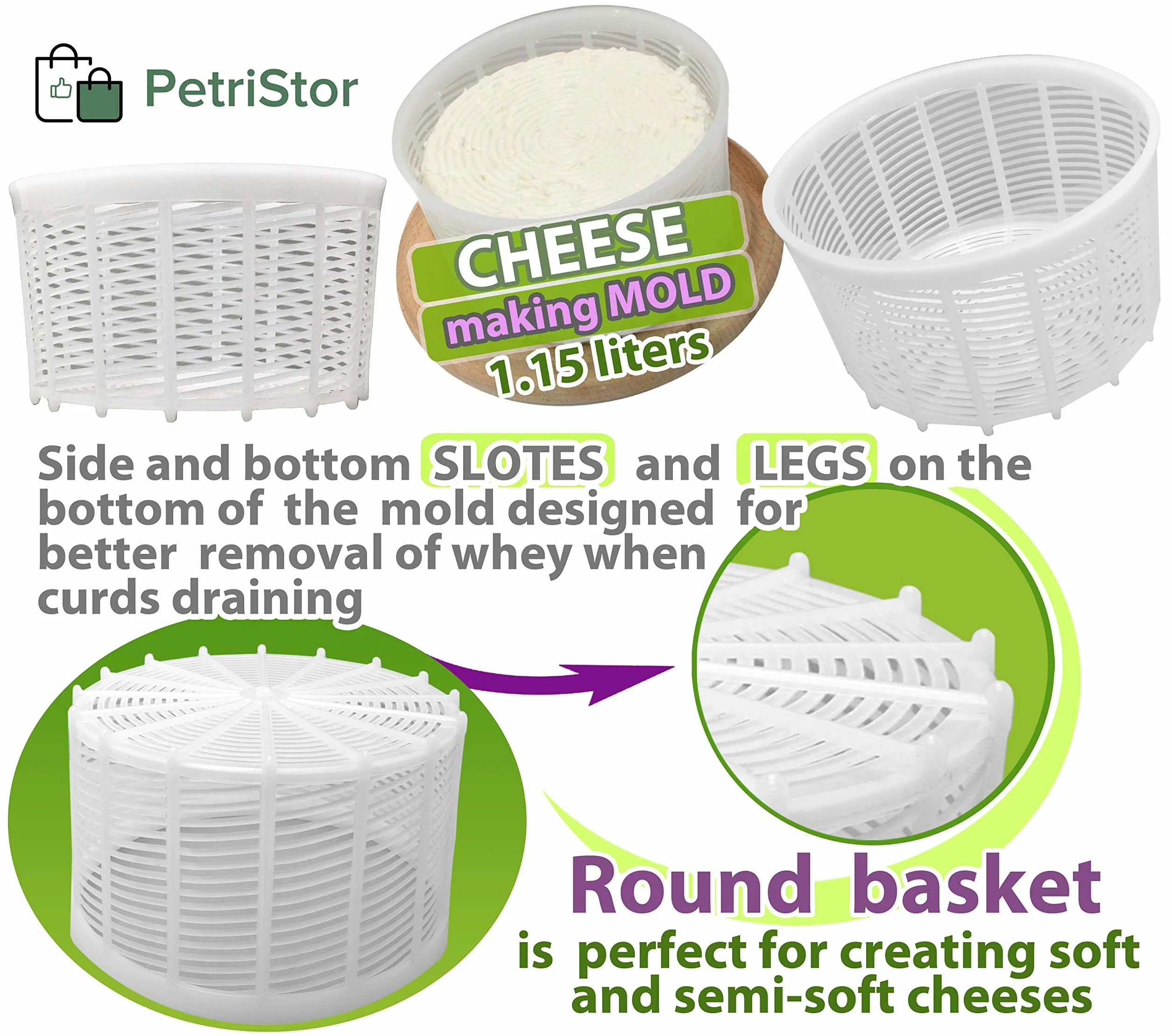 Soft Cheese Mold for Cheese Making 1.25QT - Small Cheese Mold - Homemade Cheese Making Supplies - Cream Form - Molde Para Queso Fresco Casero - Feta Ricotta Basket
