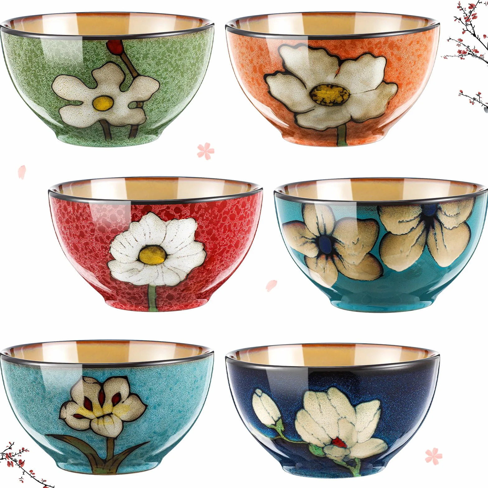 Zestaw 6 misek ceramicznych, ramen, płatki śniadaniowe, nadają się do kuchenki mikrofalowej i zmywarki, idealne na śniadanie, lunch, kolację, sałatkę, makaron, do serwowania zupy