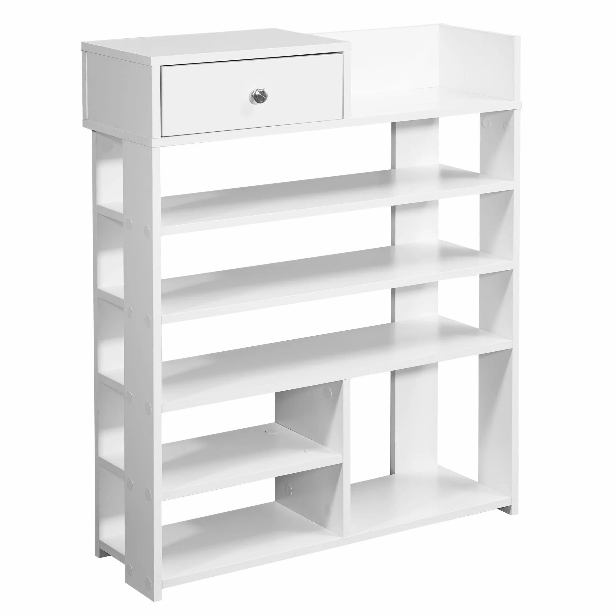 WOHNLING Regał na Buty 75x24x92,5 cm Biały z Szufladą, 7 Przegrody | regał do przedpokoju wysoki do wiele par butów, regał stojący ze schowkiem, półka na buty otwarta do przedpokoju i korytarza