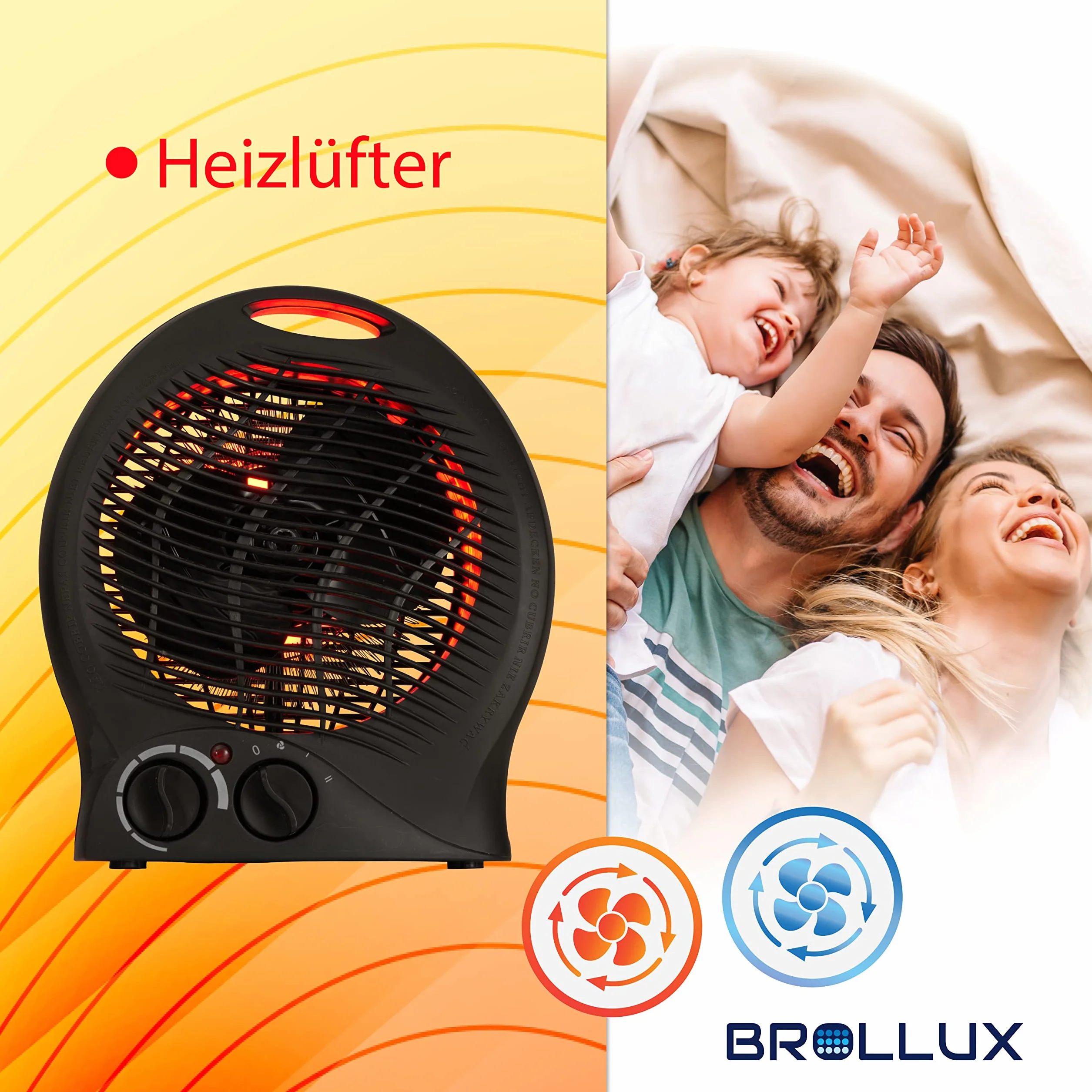 Brollux Elektroheizung 2000W mobilny grzejnik VO-B termowentylator, grzejnik spiralny, grzejnik elektryczny, czarny