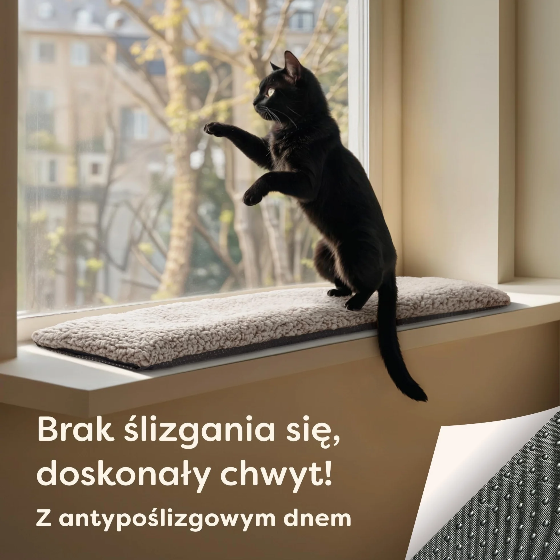 Legowisko Na Okno Dla Kota 90 cm Mata Samonagrzewająca Się Antypoślizgowa Hamak Szary
