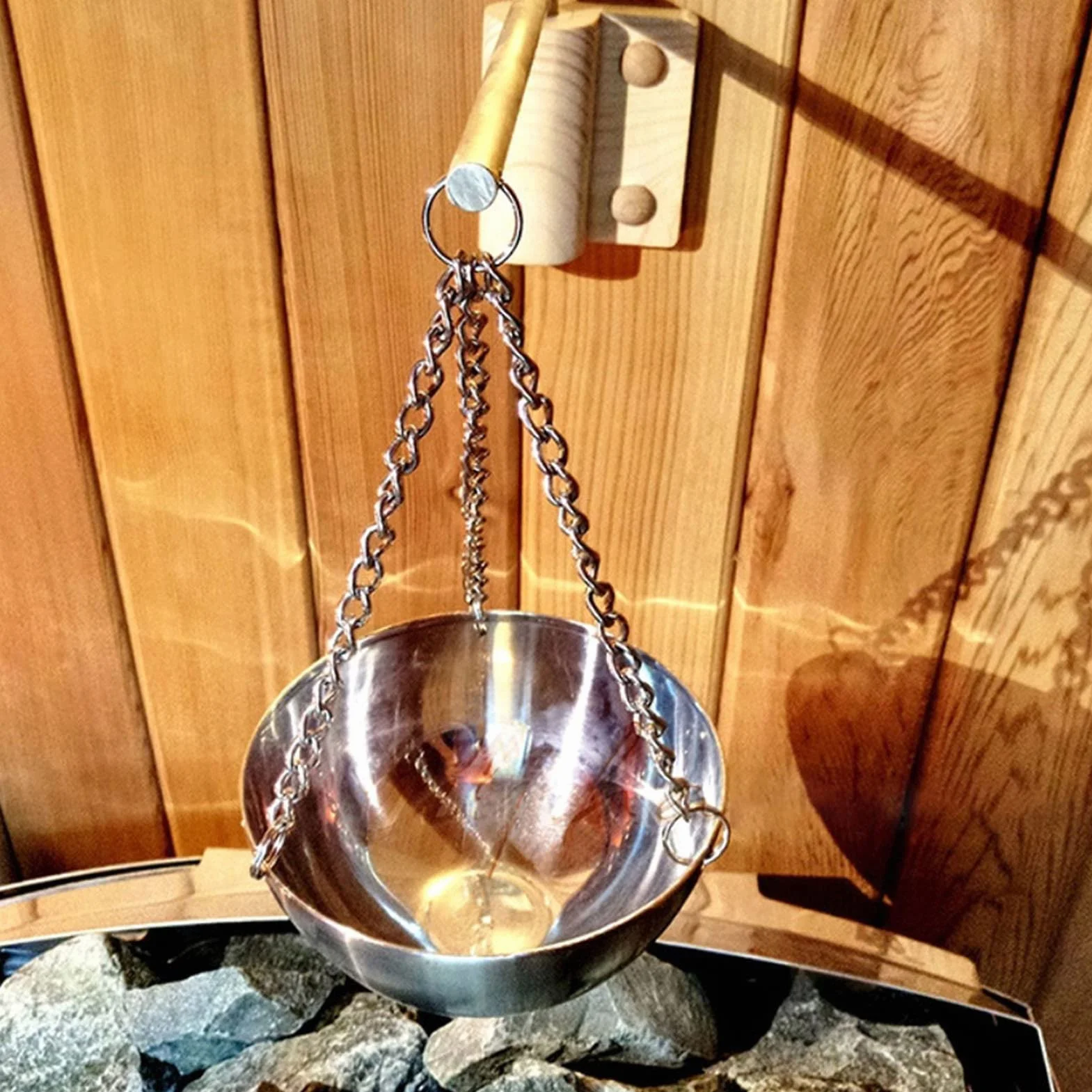 Miska aromatyczna do sauny ze stali nierdzewnej, miska na olejki eteryczne z płytą drewnianą i śrubami Róg obfitości Kubek aromaterapeutyczny sauny sauny tradycyjnej lub na podczerwień
