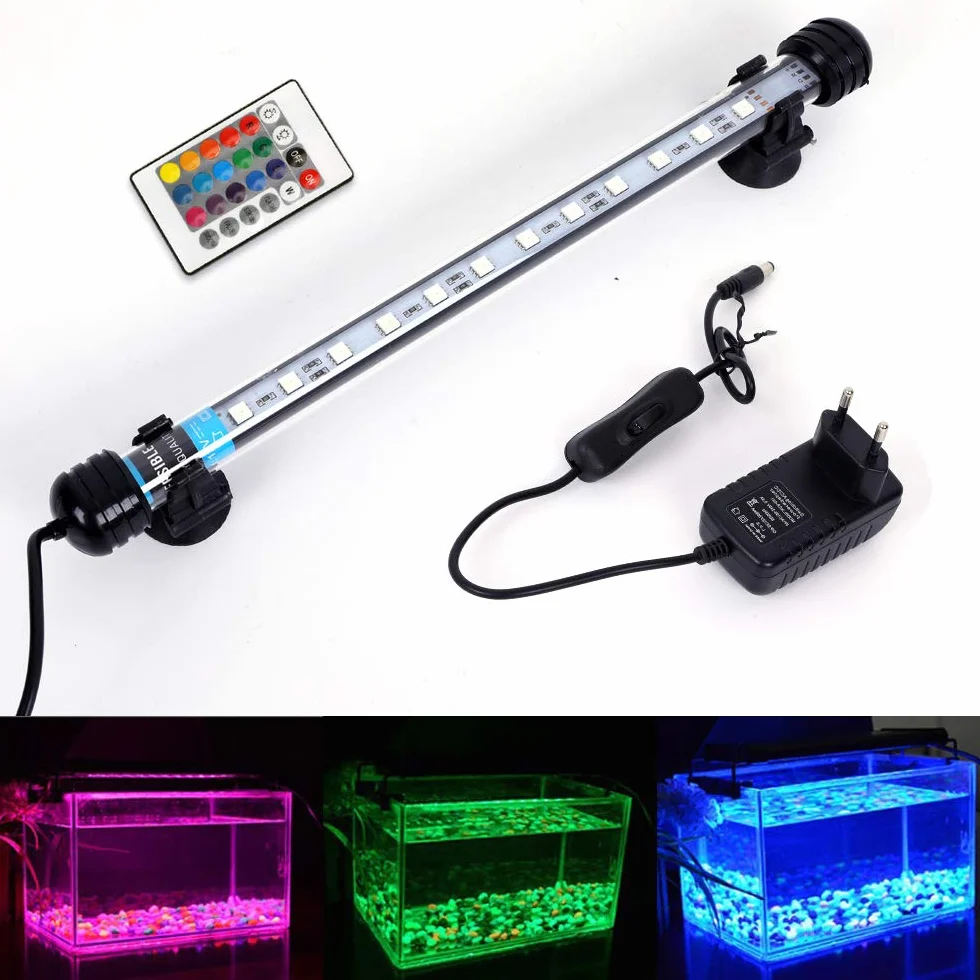MLJ Oświetlenie RGB do akwarium, lampa LED do akwarium, 28 cm, wodoszczelna lampa do akwarium, wtyczka UE, podwodna taśma LED do zbiornika na ryby, z pilotem zdalnego sterowania (RGB)