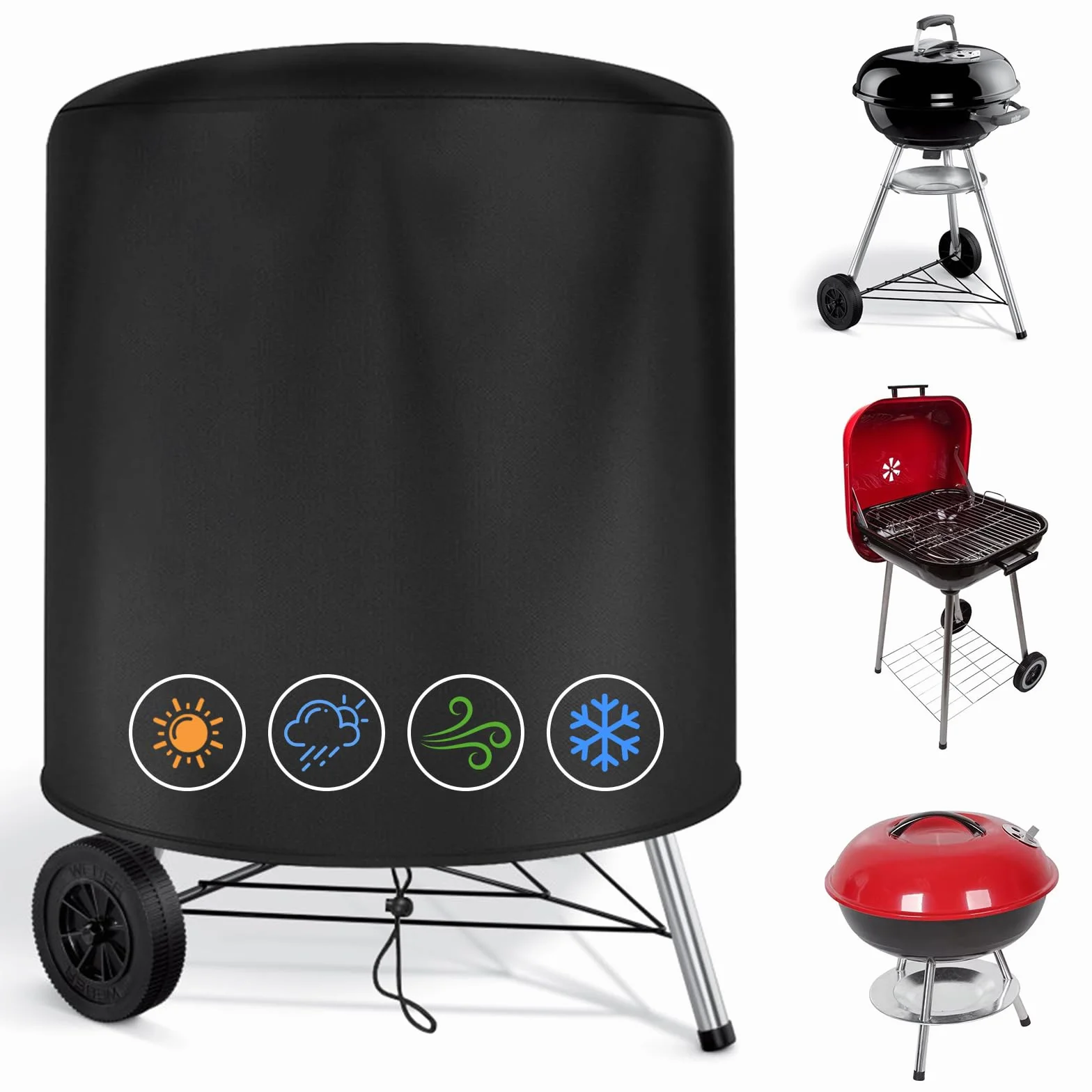 OFFCUP Pokrowiec do grilla Weber 57 cm / 22 cale, wytrzymały, wodoodporny pokrowiec na grill PU, tkanina Oxford 210D, okrągły, wiatroszczelny, odporny na rozdarcie i promieniowanie UV, Ø71 x 65 cm