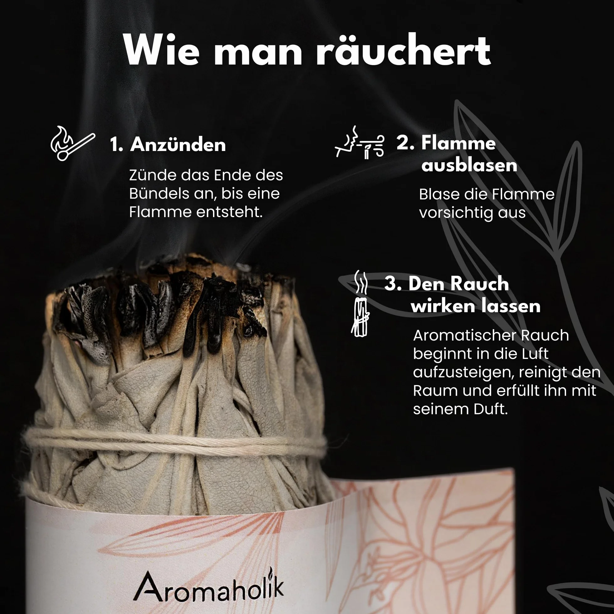 Weißer Salbei zum Räuchern 11 cm – Sage Smudge Stick für Meditation & Rituale, White Sage – Aromaholik