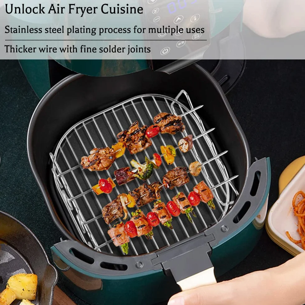Akcesoria do frytkownicy na gorące powietrze, akcesoria dellyy Airfryer, stojak do frytkownicy powietrznej 17 cm, stojak do frytkownicy powietrznej, stal nierdzewna, zestaw rusztu do pieczenia, z