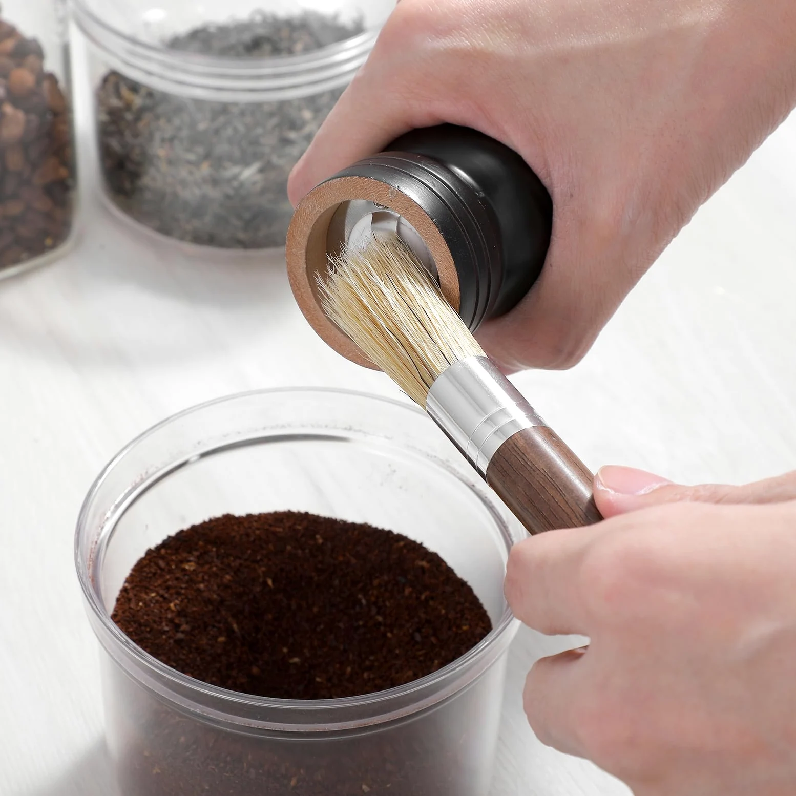 Mabor Zestaw szczotek do czyszczenia kawy – naturalne włosie i drewniany uchwyt, profesjonalne narzędzia do czyszczenia młynka do espresso z podwójną szczotką