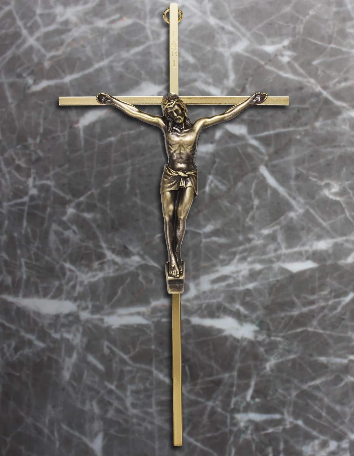 ACHIBANG Krzyż ścienny krzyż - metalowe smukłe katolickie krzyże dekoracja ścienna - 25 cm - błyszczące złoto
