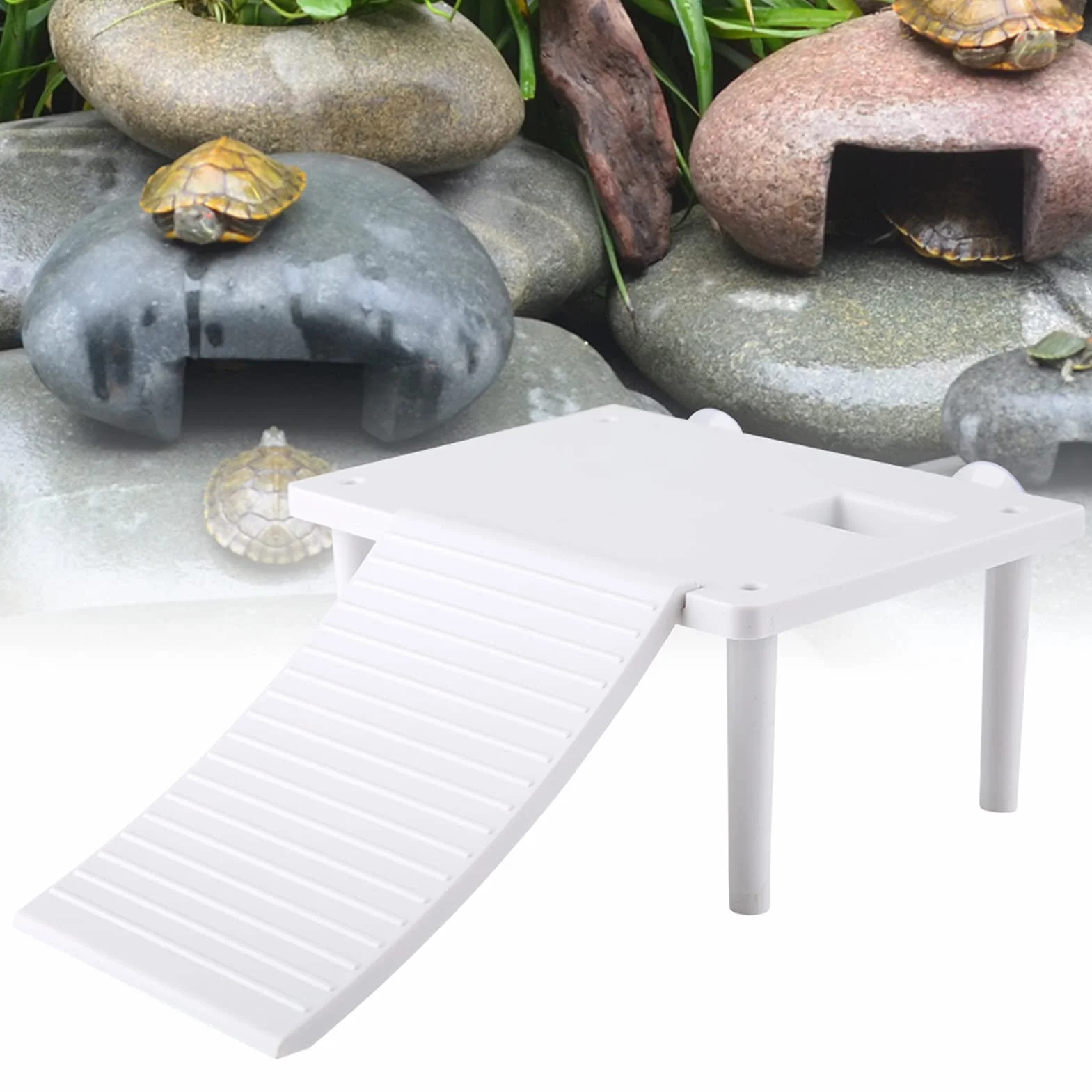 Turtle Platform Ramp, nietoksyczna, z pojemnikiem na żywność Turtles Newt, żaba do akwarium dla żółwi wodnych