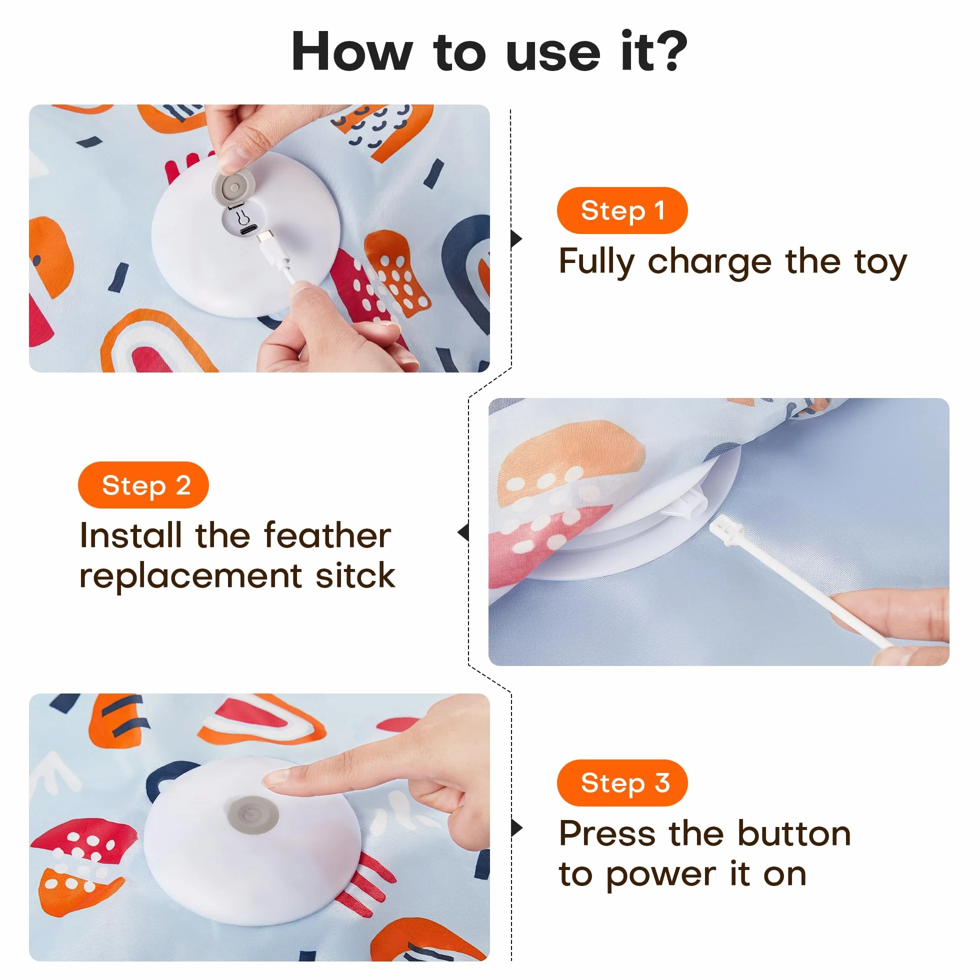 Potaroma Hide and Seek Cat Toys, in-The-Cover Unpredicatable Moving Feather, Interactive Kitten Wand Toy, Automatic Chargeable Cat Toy, Indoor Exercise Kicker for All Breeds, Floral Cover