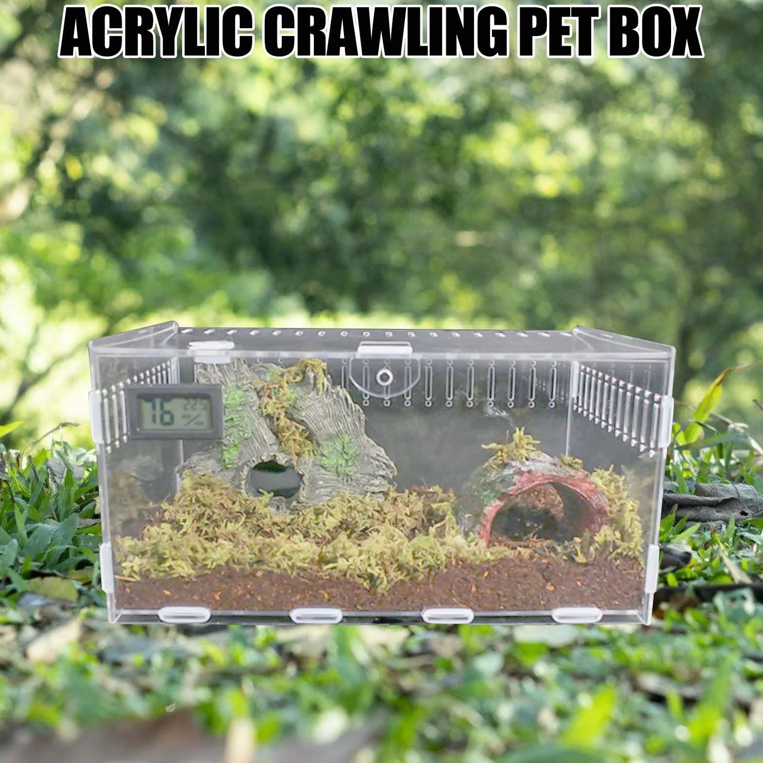 GAOUTO Akrylowe terrarium ślimaki 40 x 25 x 20 cm, akrylowe pudełko na karmę dla gadów, przezroczyste pudełko na karmę dla gadów, pająków