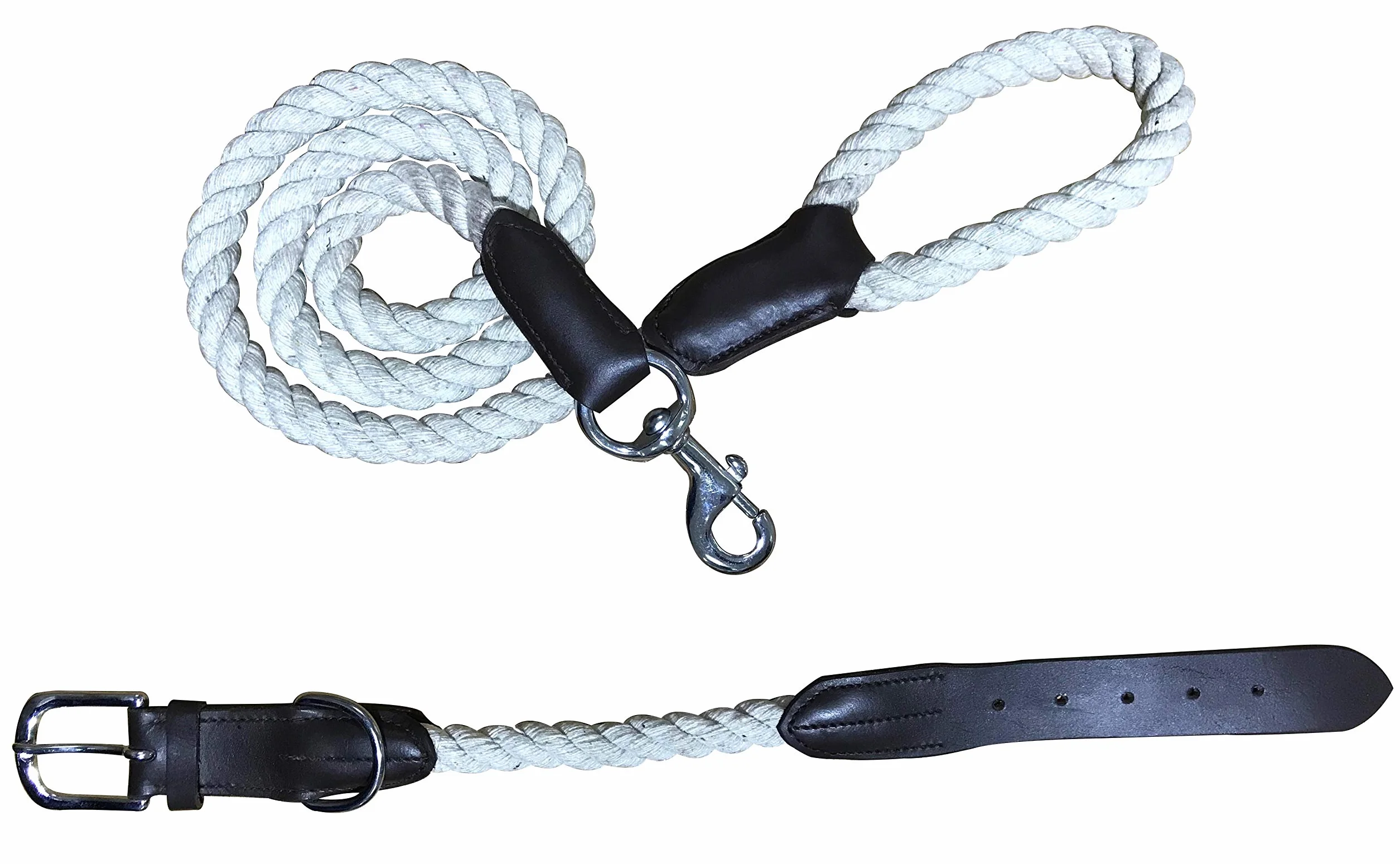 Genuine Leather Matching Pair Dog Collar and Lead Set - M (14-18 Inches)