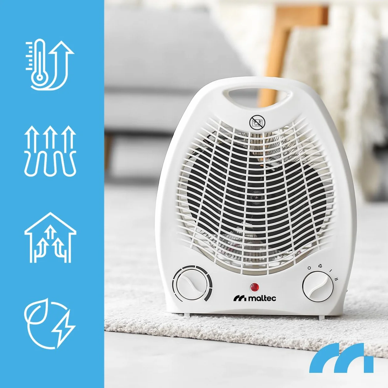 MalTec 5902020587026 Termowentylator Termo Heater 2001, Turbo Mocny, Farelka Elektryczna, Grzejnik na Prąd, Energooszczędny, Bezpieczny, Regulacja 0-1000 - 2000 W, Biały