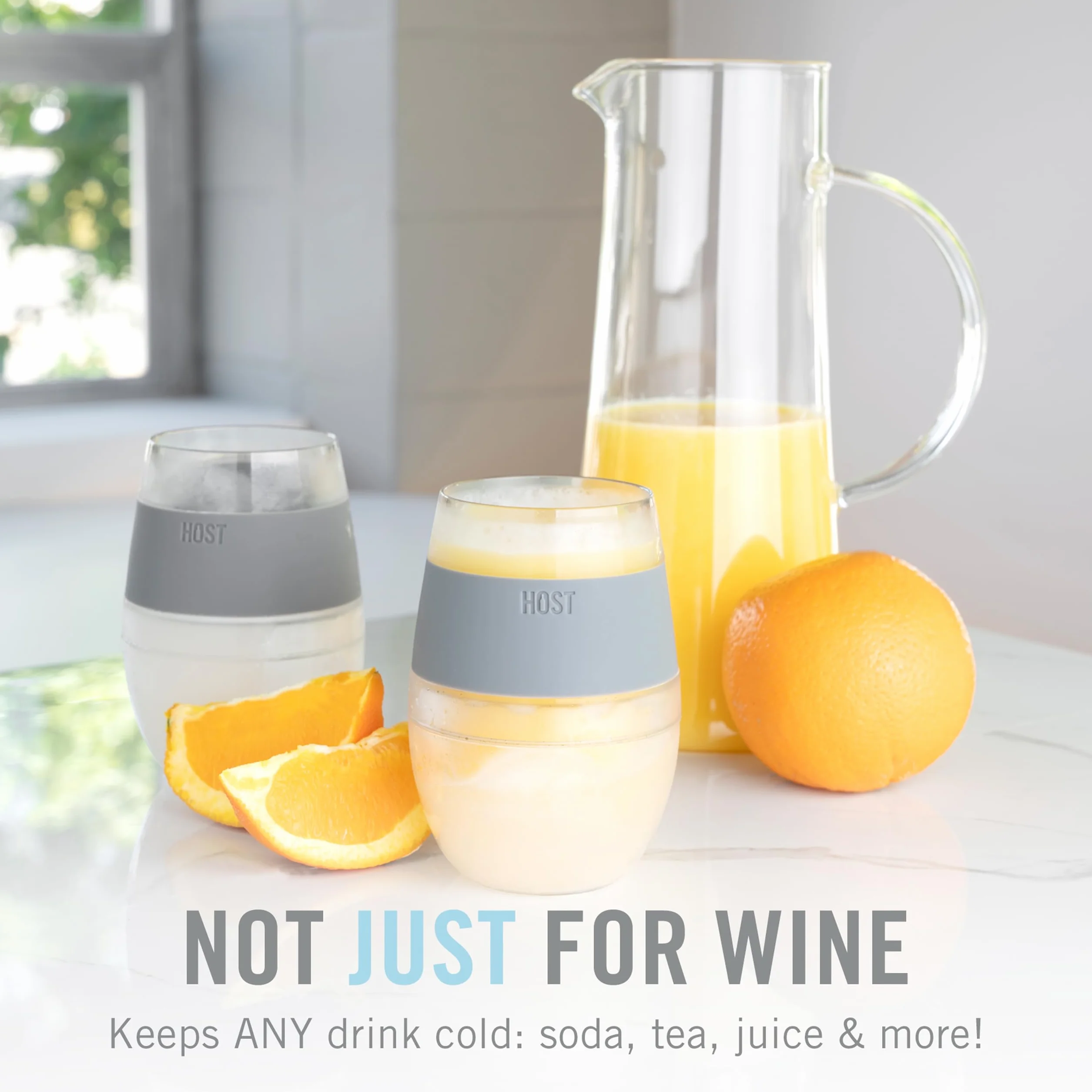 Host Kubek chłodzący z podwójną ścianką, izolowany kubek chłodzący z żelem, szklanki do czerwonego i białego wina, 250 ml, zestaw 2 szt., szary z pokrywką, silikon, 2 sztuki (1 szt.)