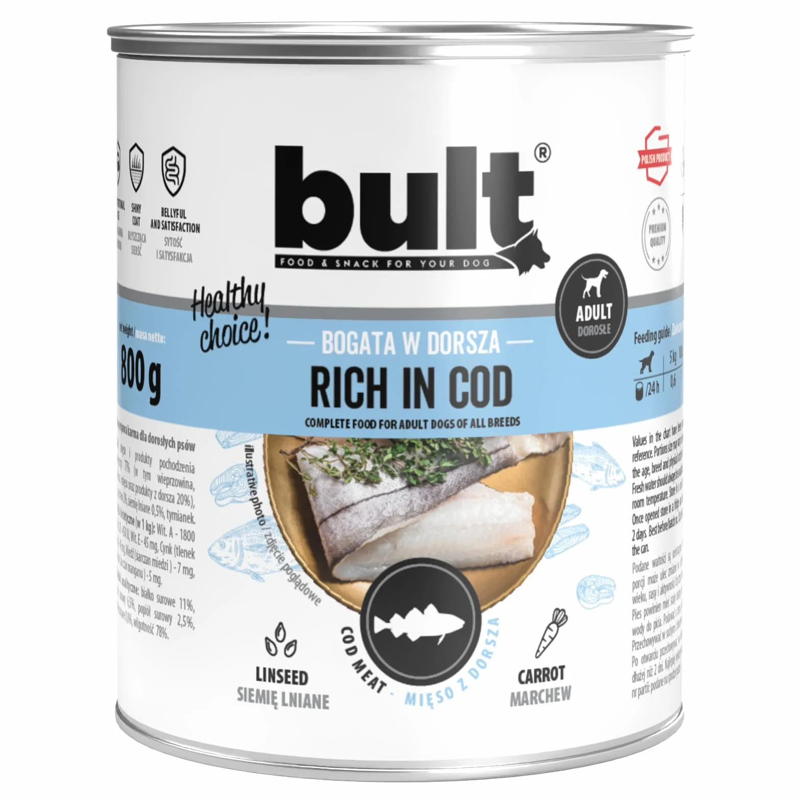 BULT, Mokra Karma dla Psa, Mix Smaków (Dorsz, Dziczyzna, Indyk, Jagnięcina, Kaczka, Wołowina), 800g x 12 Puszek, Dla Dorosłych Psów, Bez Konserwantów
