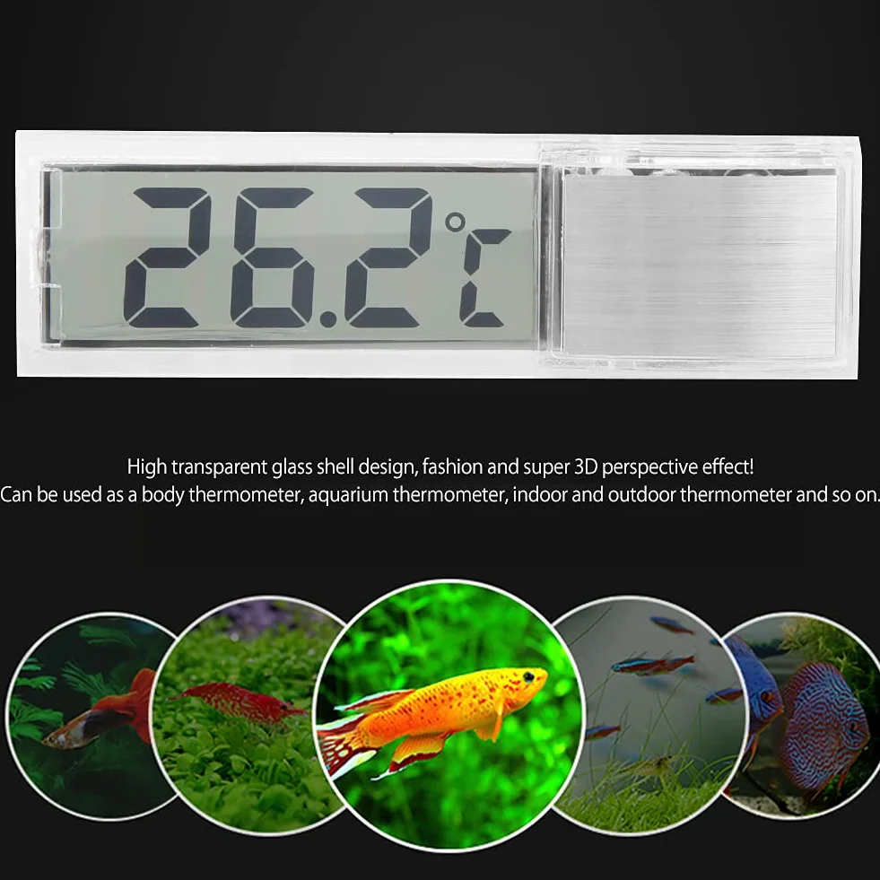 Cyfrowy Termometr do Akwarium, Termometr do Akwarium 3D z Dużym Wyświetlaczem LCD, Termometr do Gadów Elektroniczny Przezroczysty Wskaźnik Temperatury do Pomiaru Temperatury Wody