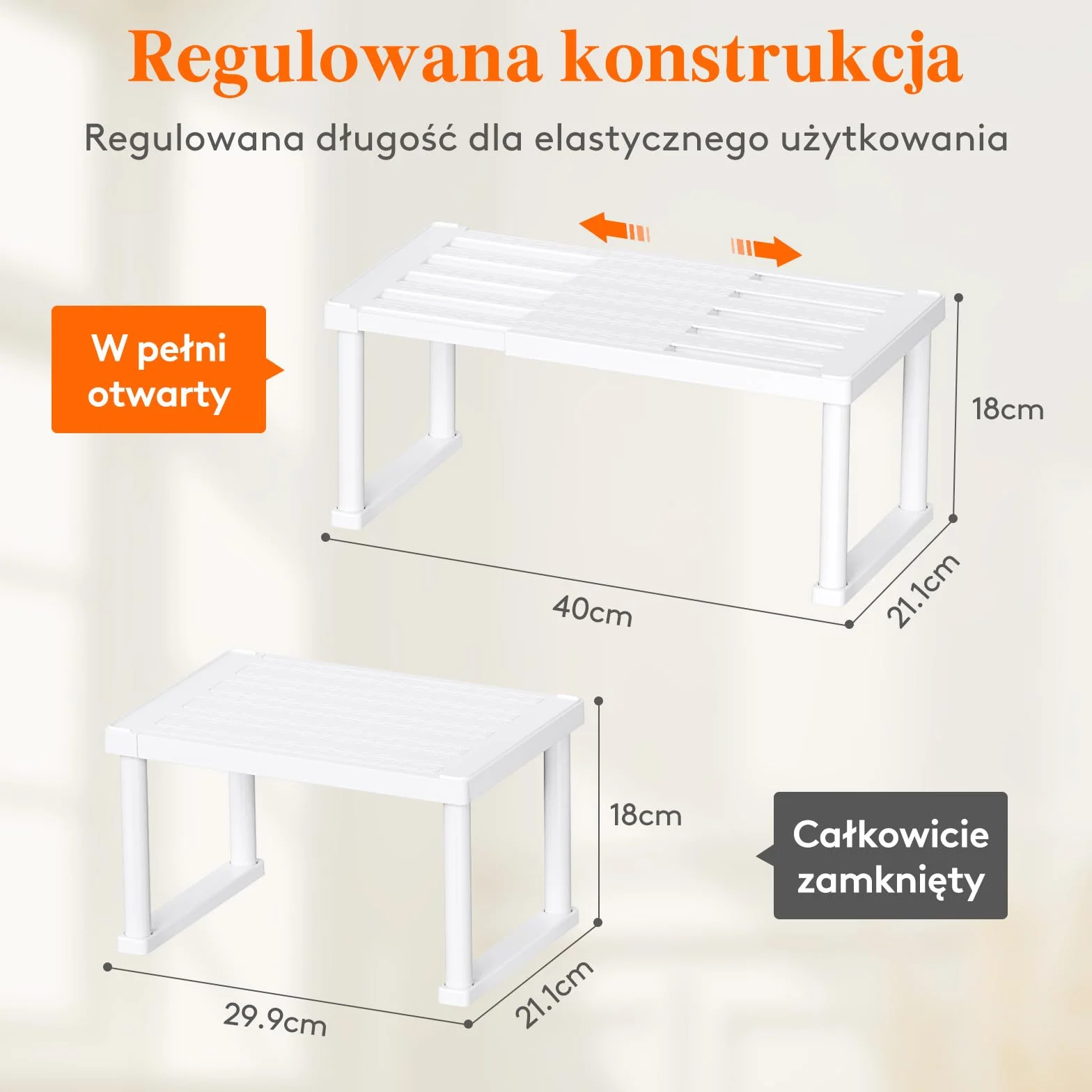 Organizer półek do szafek Lifewit, rozszerzalne półki kuchenne, plastikowe półki do przechowywania w spiżarni i stojak na przyprawy, zestaw 2, biały