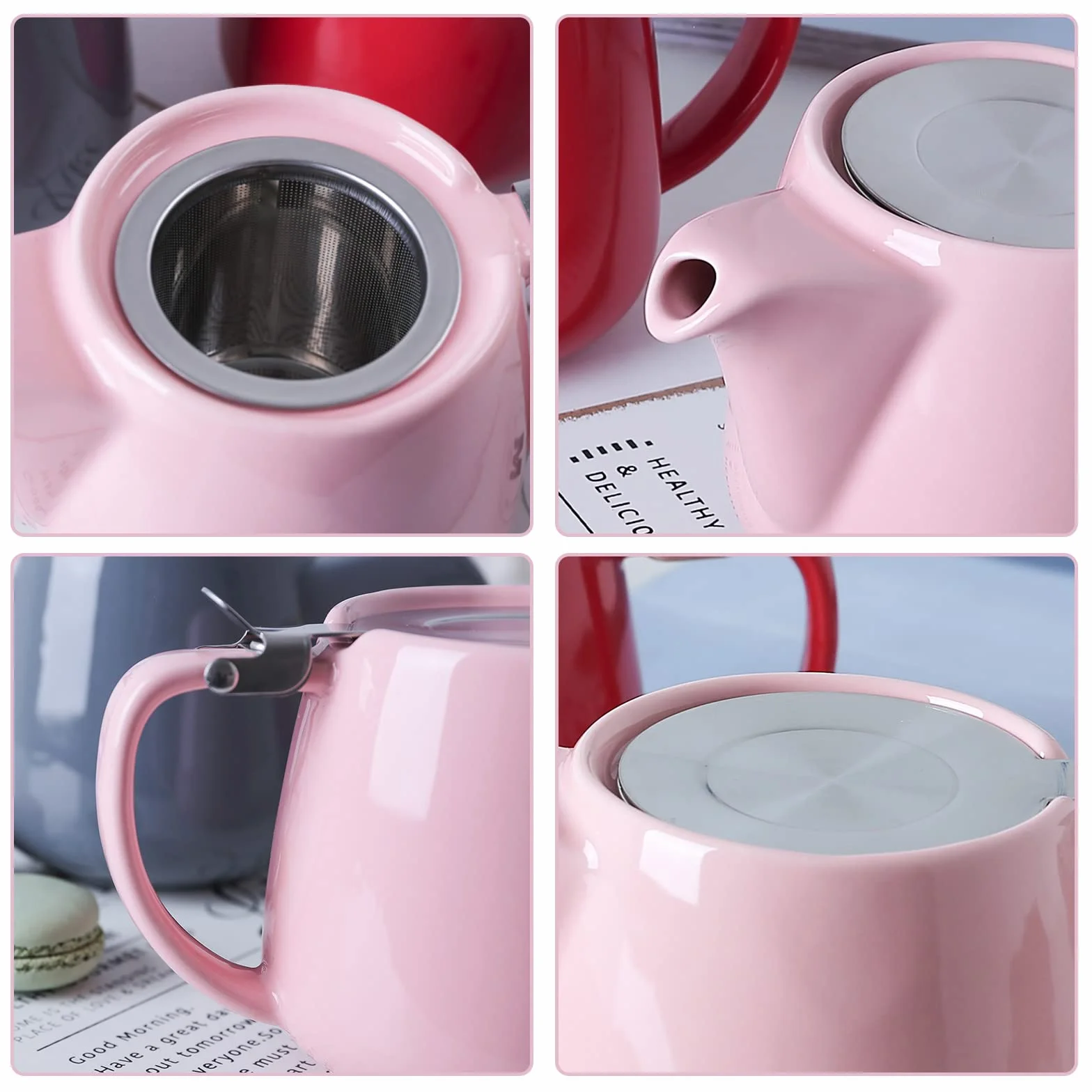 VIVILINEN Czajnik z wyjmowanym zaparzaczem i metalową pokrywką 550 ml, ceramiczny dzbanek do herbaty liściastej i herbaty luzem