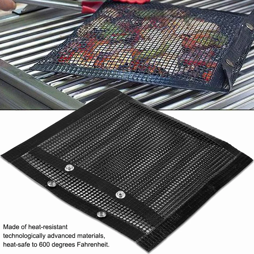 Odporny na wysokie temperatury worek do grillowania, siatkowy, wielokrotnego użytku, nieprzywierający, do kuchni na świeżym powietrzu, grillowanie paniki, kolacja barbecue, spotkania rodzinne (22 x 27 cm)